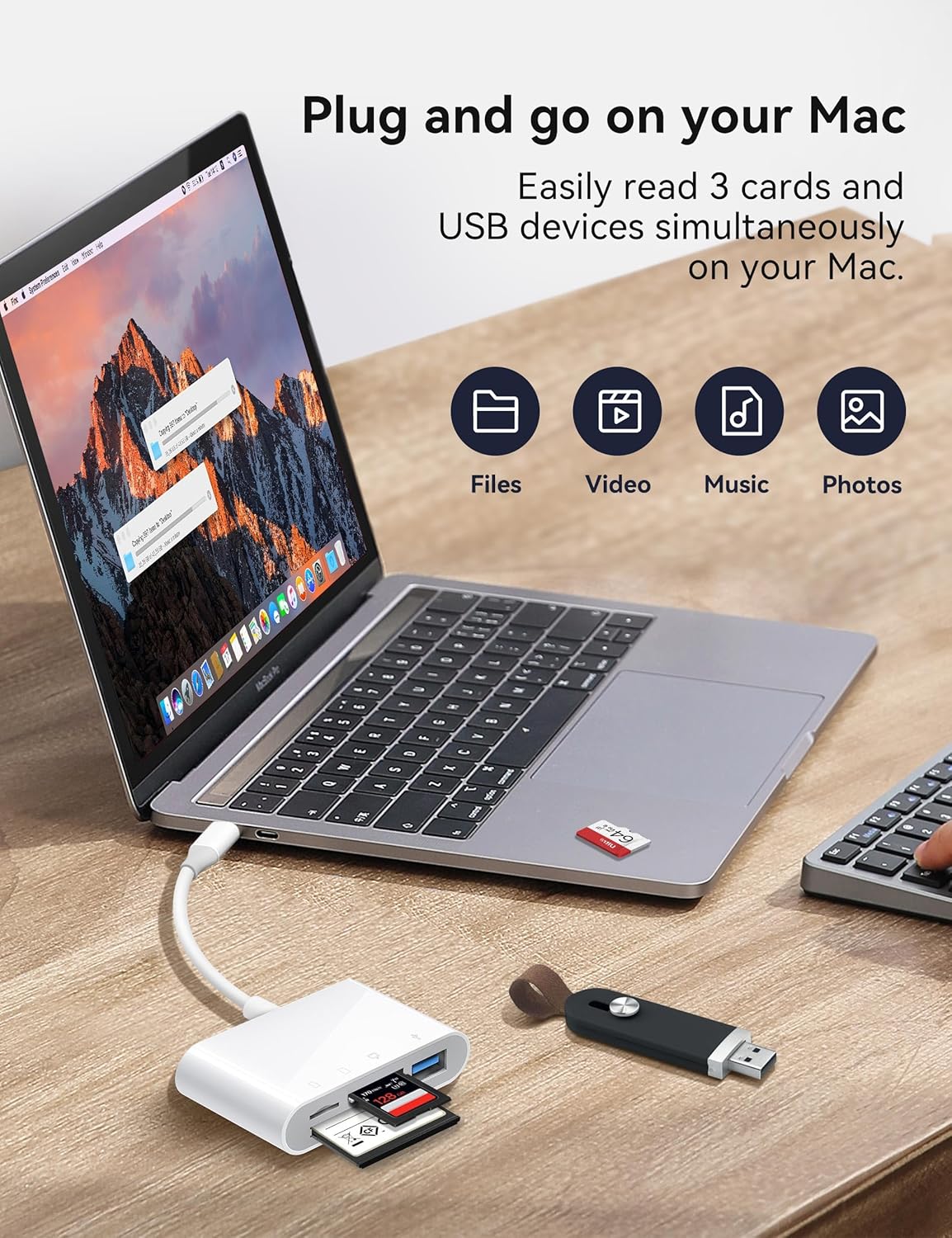 SD Card Reader, USB C to Micro SD/TF/CF Memory Card Reader, 4 in 1 USB Type C Camera Adapter for iPhone 15, iPad Pro, MacBook, Supports Memory Card SD/Micro SD/TF/Compact Flash