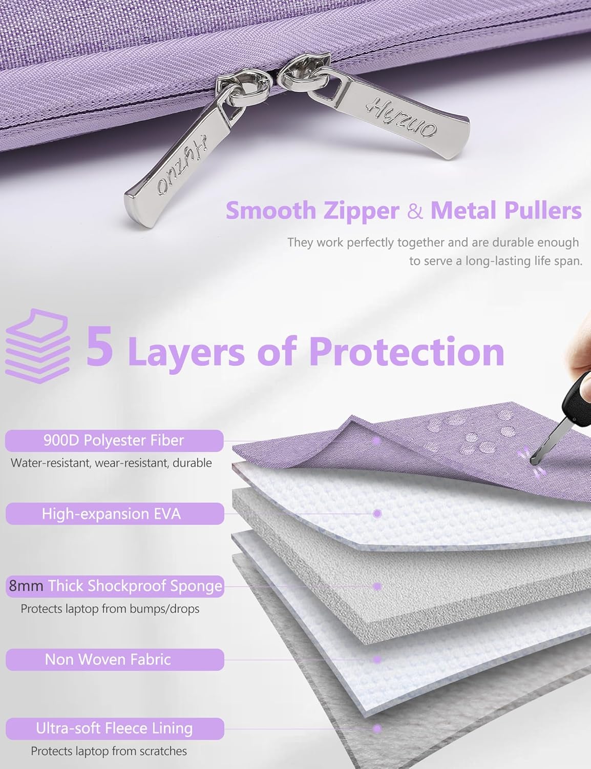 HYZUO 13.3-14 Inch Laptop Sleeve Bag for MacBook Pro 14 M5-M1, MacBook Air/Pro 13, 13.8-13 Surface Laptop/Book, Portable Notebook Case for 13" HP Dell Lenovo ThinkPad Asus Acer Samsung, Lilac Purple