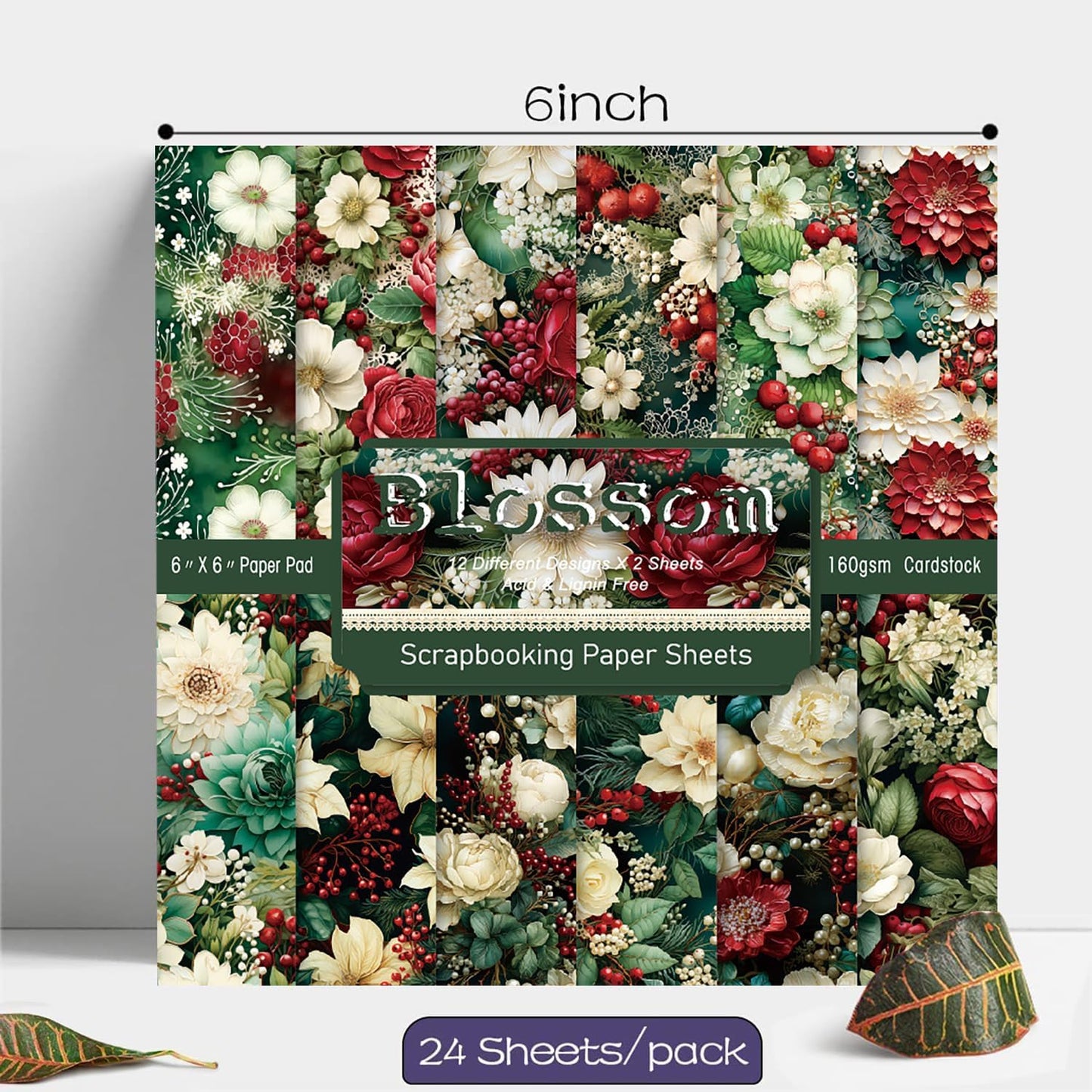 YASMEN Floral Scrapbook Paper Pad - Flower Patterned Cardstock Pads, 6x6 Single-Sided Craft Paper for Card Making, Scrapbooking, Greeting Cards, Junk Journal, Planners, Art Collage - 24 sheets