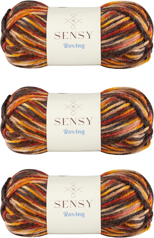 3 Skeins of Sensy Roving Multi Color Yarn, 3.5 oz, 132 Yards, Gauge 5 Bulky (Autumn)