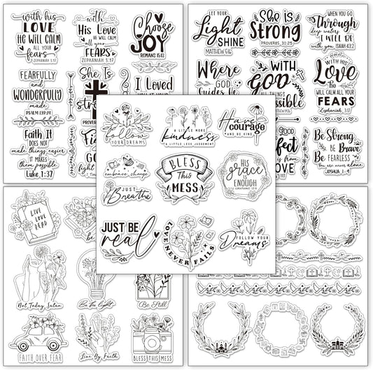 Whaline 5 Sheets Bible Verse Clear Stamps Christian Jesus Silicone Transparent Stamps Greeting Words Border Stamp Cards for DIY Card Making Scrapbooking Embossing Album Decor