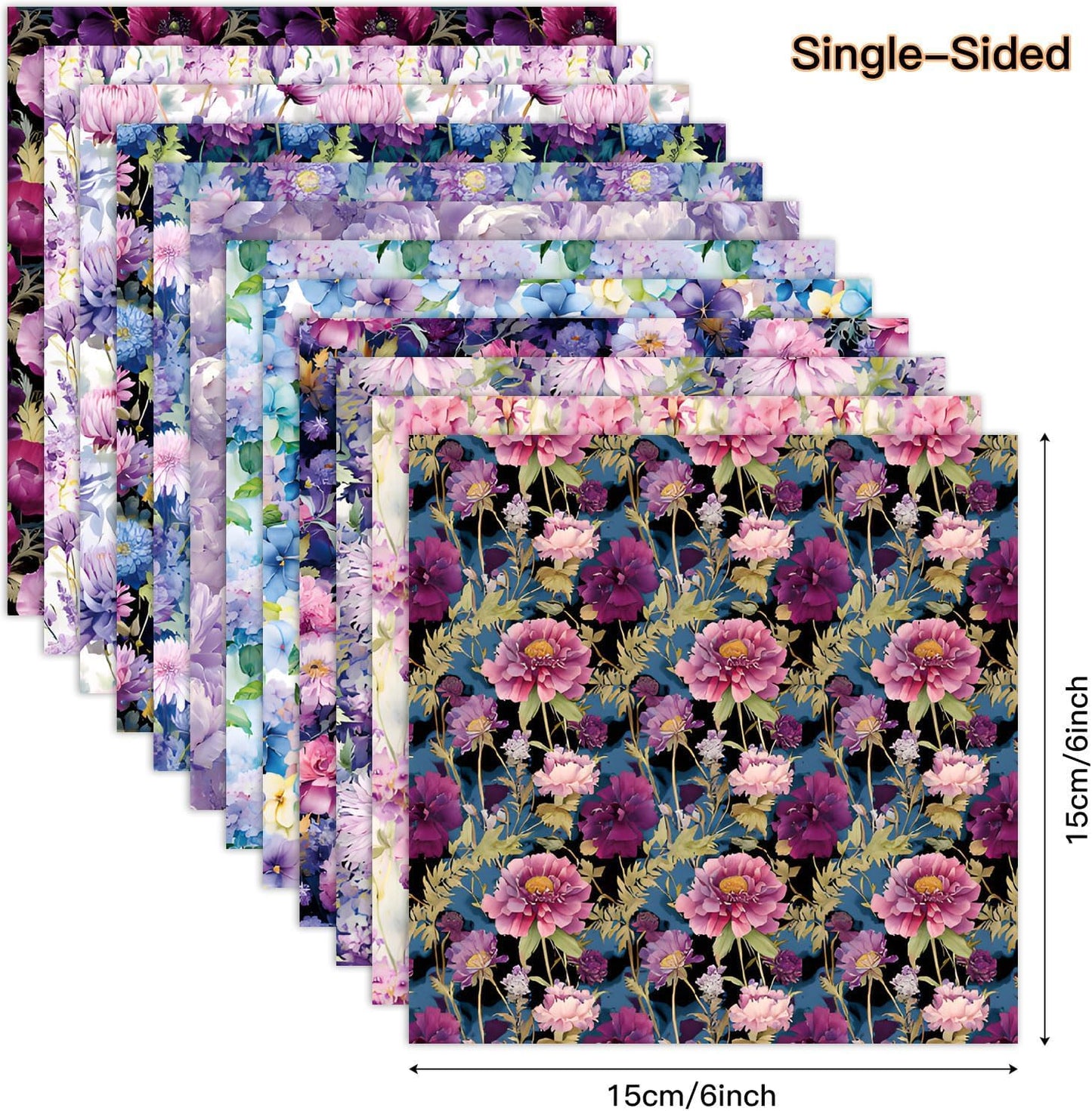 Purple Floral Scrapbook Paper Pad Color Flower Patterned Paper 6×6,24 Sheets Single-Sided Floral Scrapbooking CardStock Papers Pad for Holiday Cardmaking DIY Origami Journaling.
