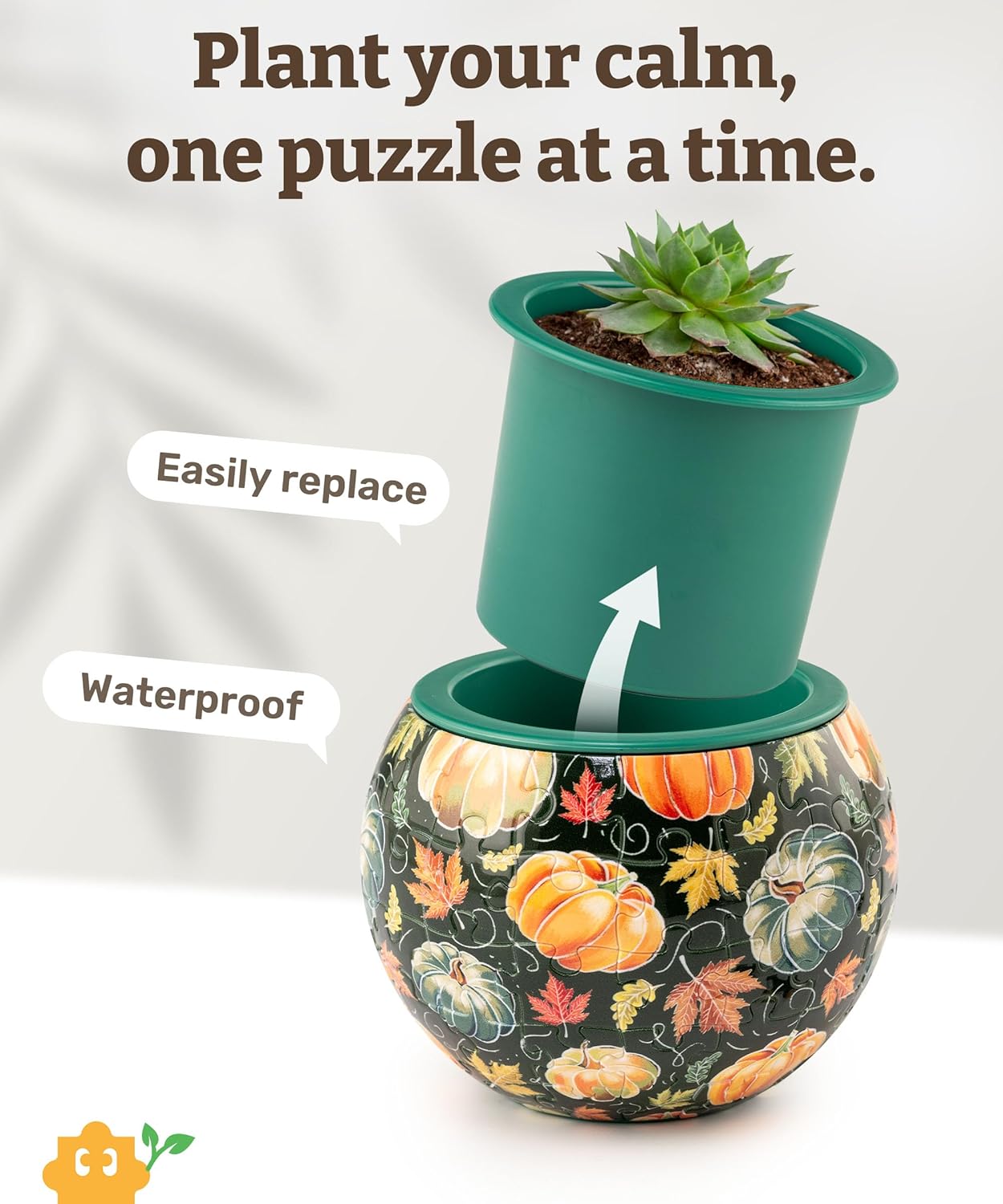 PieceRelax 3D Puzzle Planter 80 Pieces - Flower Pot - Hello Pumpkin Season, Home Decor Flower Pots for Indoor Cactus, Succulents Pots [K1107]