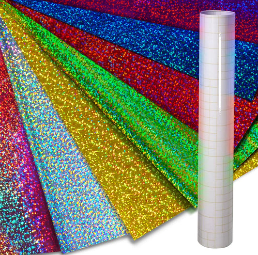VViViD Mosaic+ Glitter Holographic Crafting Vinyl, 3ft x 1ft, 7 Color Bundle, with Transfer Paper