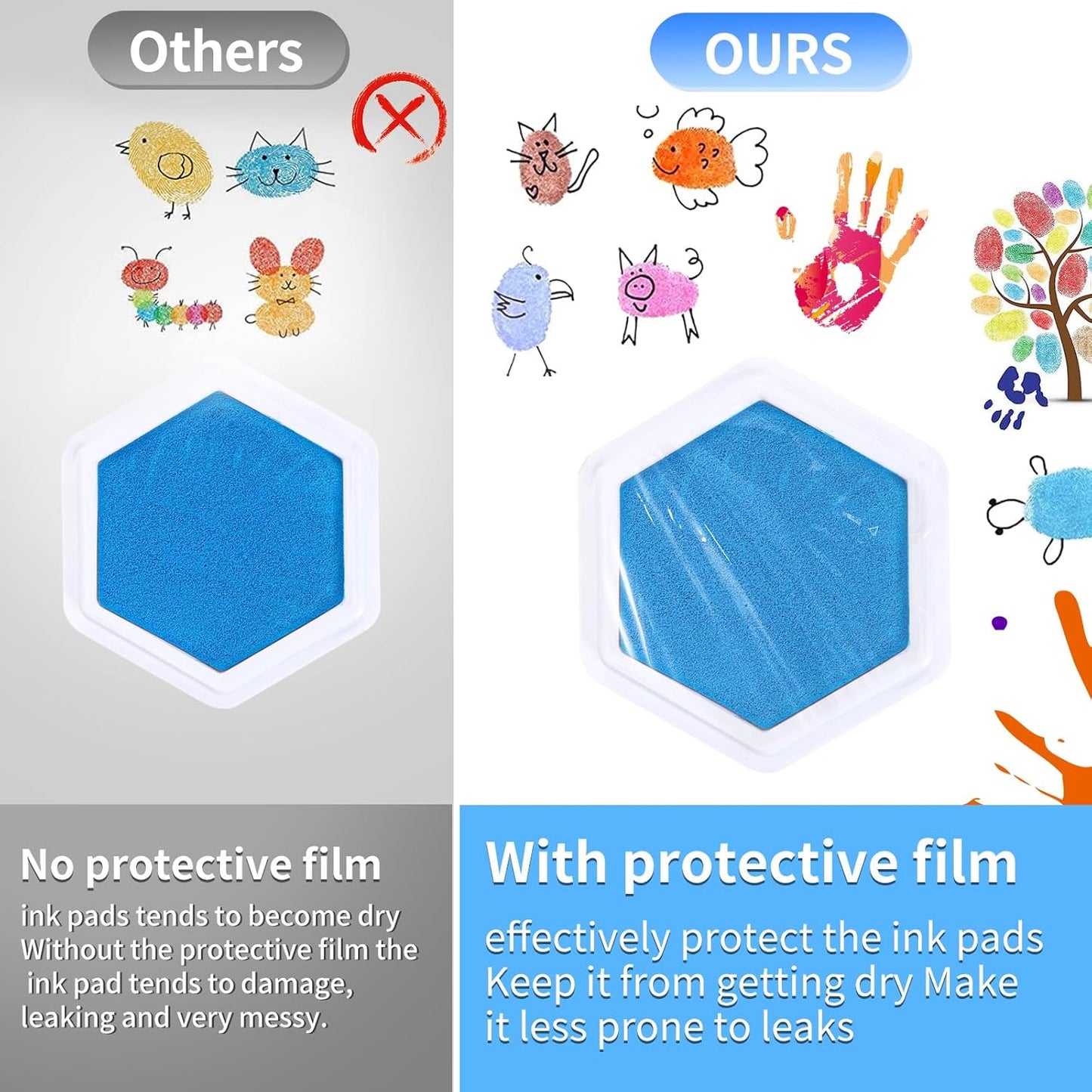 MoloTAR Craft Large Ink Pad Stamps Partner DIY Color,8 Colors Hexagon Rainbow Finger Ink pad for Kids