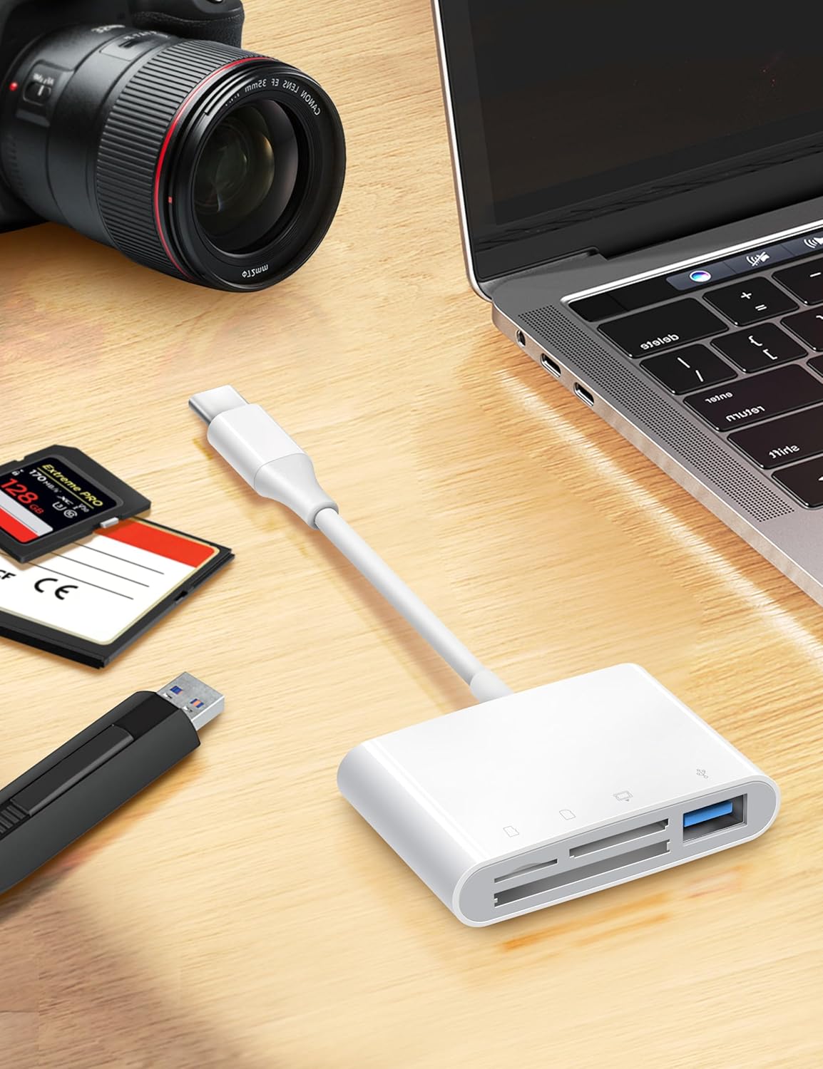 USB C SD Card Reader, ChiaoPio 4 in 1 USB-C to SD Memory Card Adapter with CompactFlash/CF/SD/MicroSD & USB 4 Port Compatible with iPhone 15 iPad Mac MacBook Pro/Air/Mini Laptop