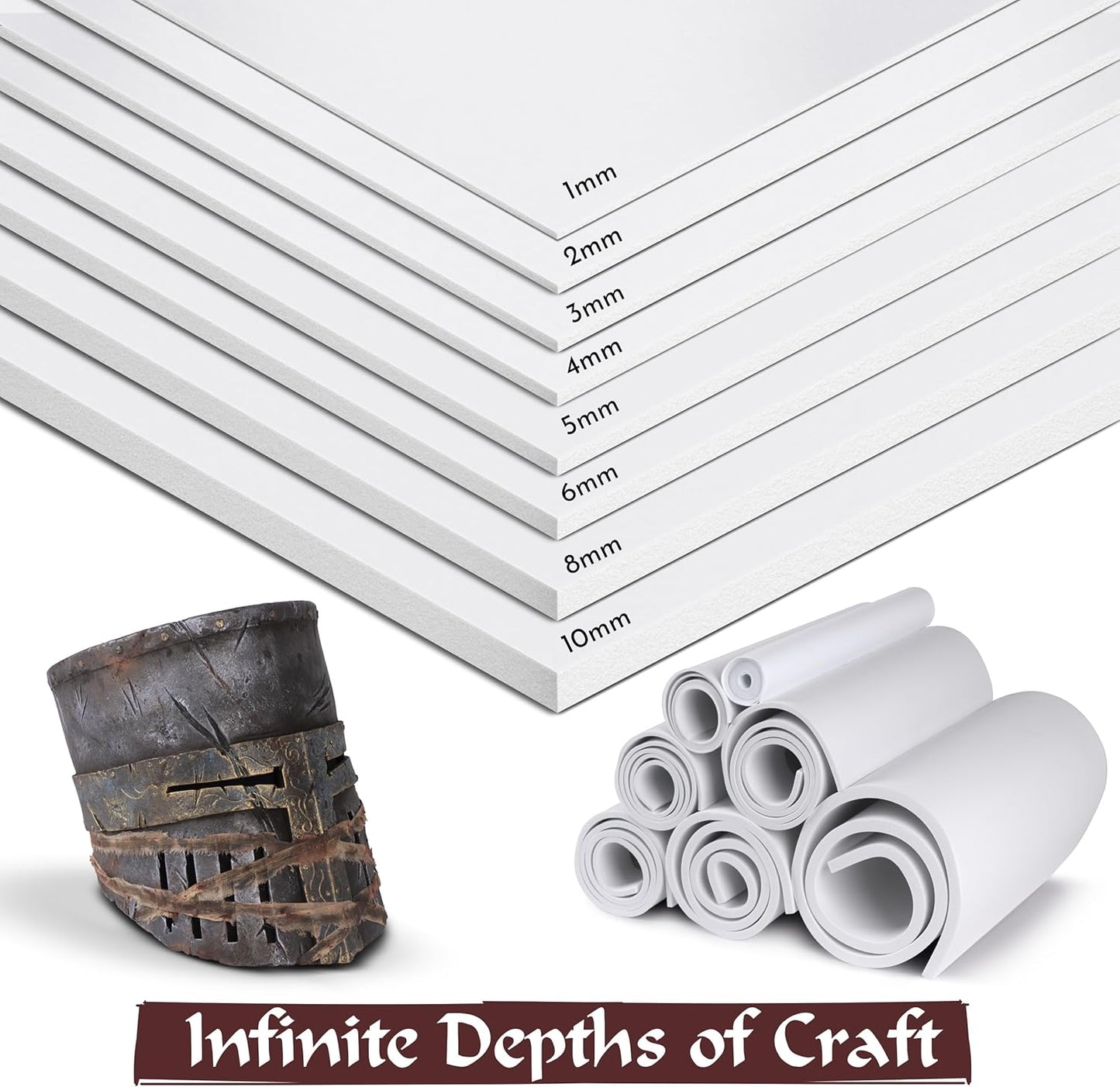 Shape Retention EVA Cosplay Foam 8mm (1mm-10mm) 14x39 inch White or Black High Density EVA Foam Sheets. Premium 85 kg/m3 Heat Shape Material for DIY Convention or Halloween Costumes by The Foamory