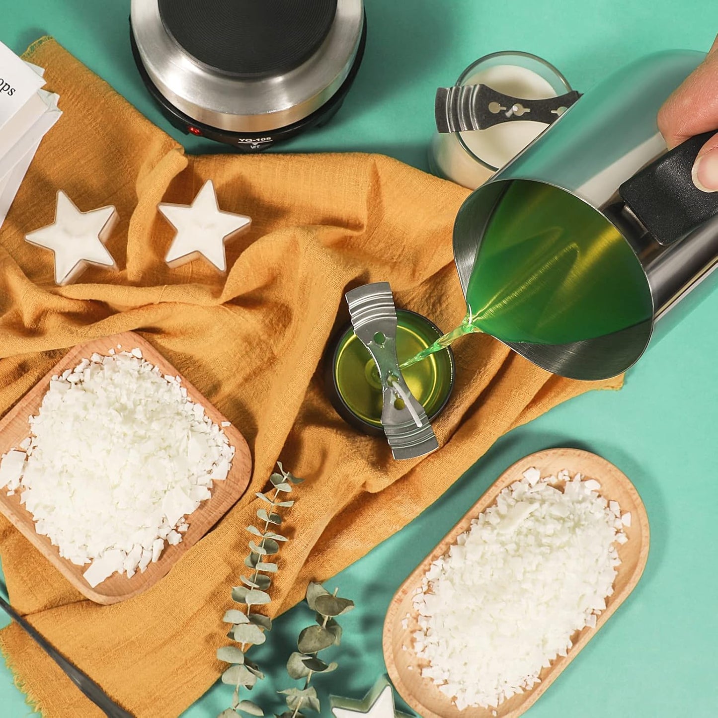 Candle Making Kit with Wax Melter, Natural Candle Wax for Candle Making - DIY Candle Making Supplies, Including 5lbs Soy Wax Flakes, Melting Pot, Electric Stove,Candle Kit for Adults, Beginnner