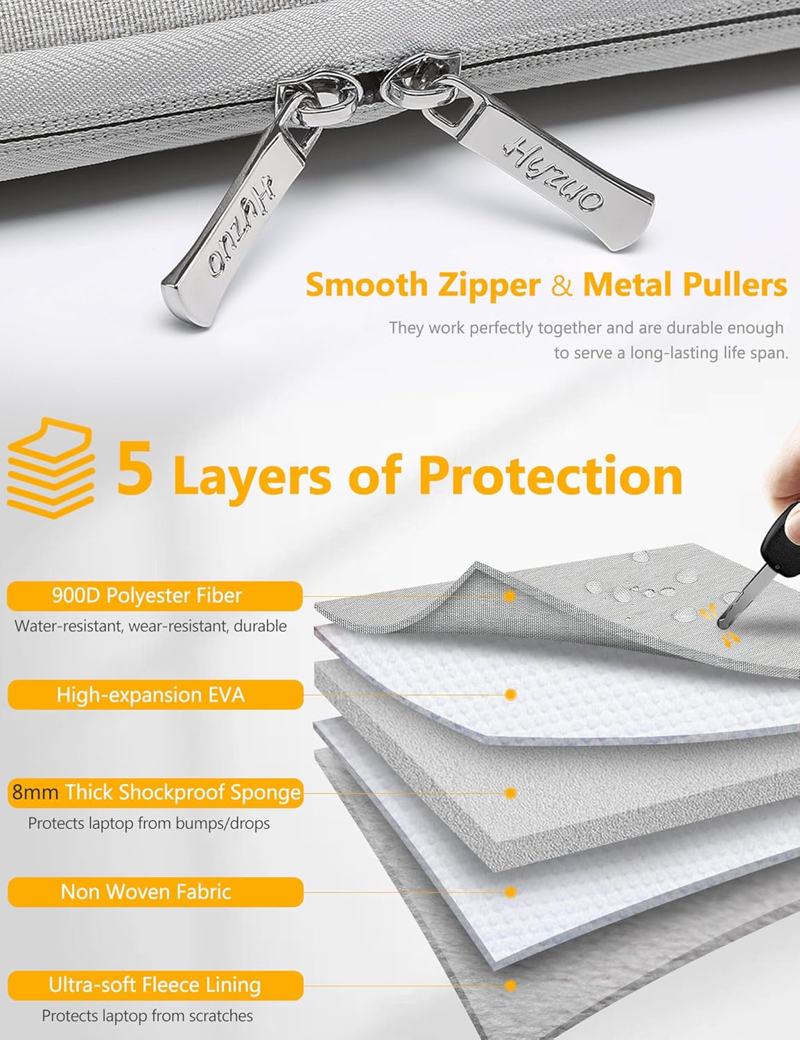 HYZUO 14-15 Inch Laptop Sleeve Bag for MacBook Air 15 M4 M3 M2, MacBook Pro 15, 15" Surface Laptop, XPS 14/15 Plus, Portable NoteBook Case for 14" HP Dell Lenovo ThinkPad Acer, Light Gray