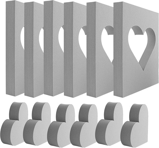 BAOFALI 6 Pcs Heart Cut Stamping Foam Grey Moldable Foam Stamps Plastic Dry Foam Stamp Pad Cut and Dry Foam Stamping Foam Block for Sculpture, Modeling, DIY Arts and Handicrafts Projects