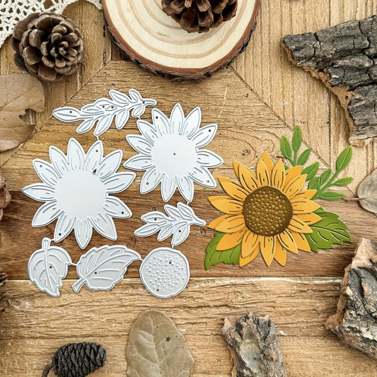 Lapoo Flowers Metal Cutting Die for Scrapbooking - Durable, Cut Stencils for DIY Scrapbook Photo Album Decorative Paper Card, Card Making Supplies, Embossing (Sunflowers and Leaves 4.6 x 4.3 in)