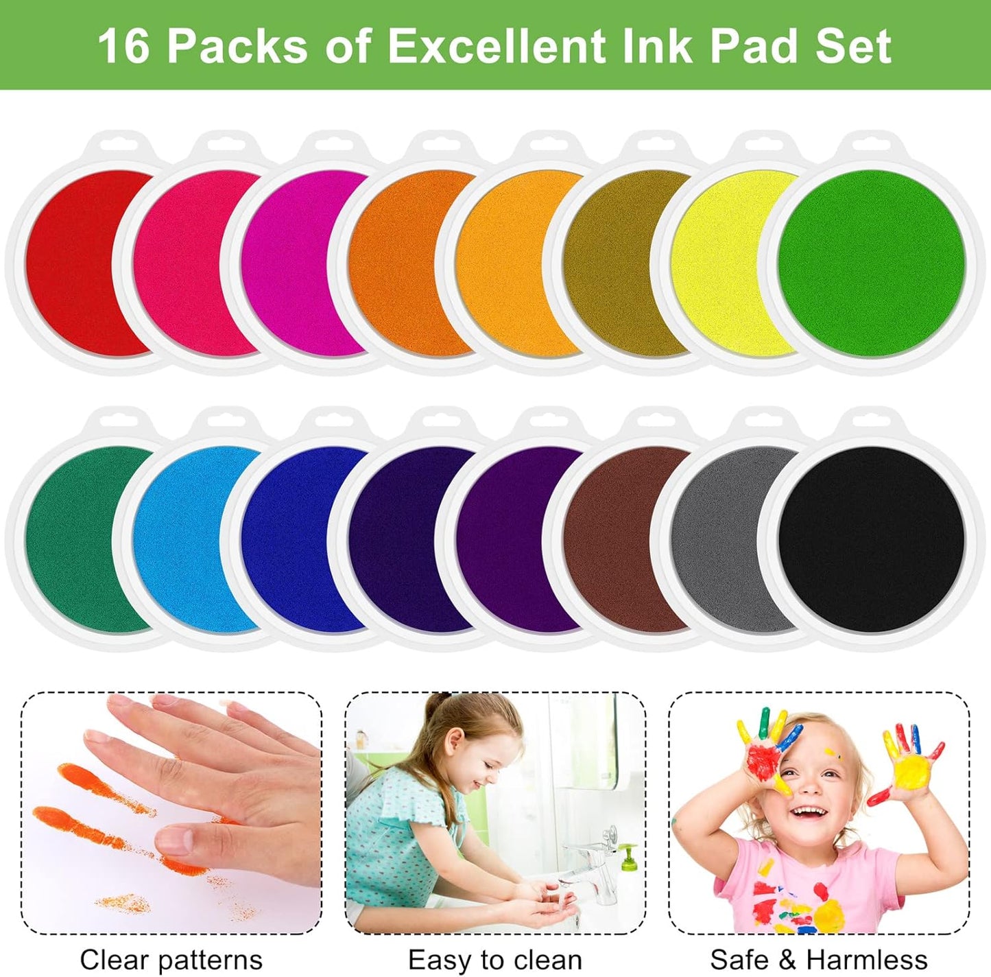 Aodaer 16 Pack Round Craft Ink Pad 7 Inches Rainbow Fingerprint Ink Pad Washable Painting Ink Pad Color Stamps Partner for DIY Wood Fabric, Projects, Rubber Stamps