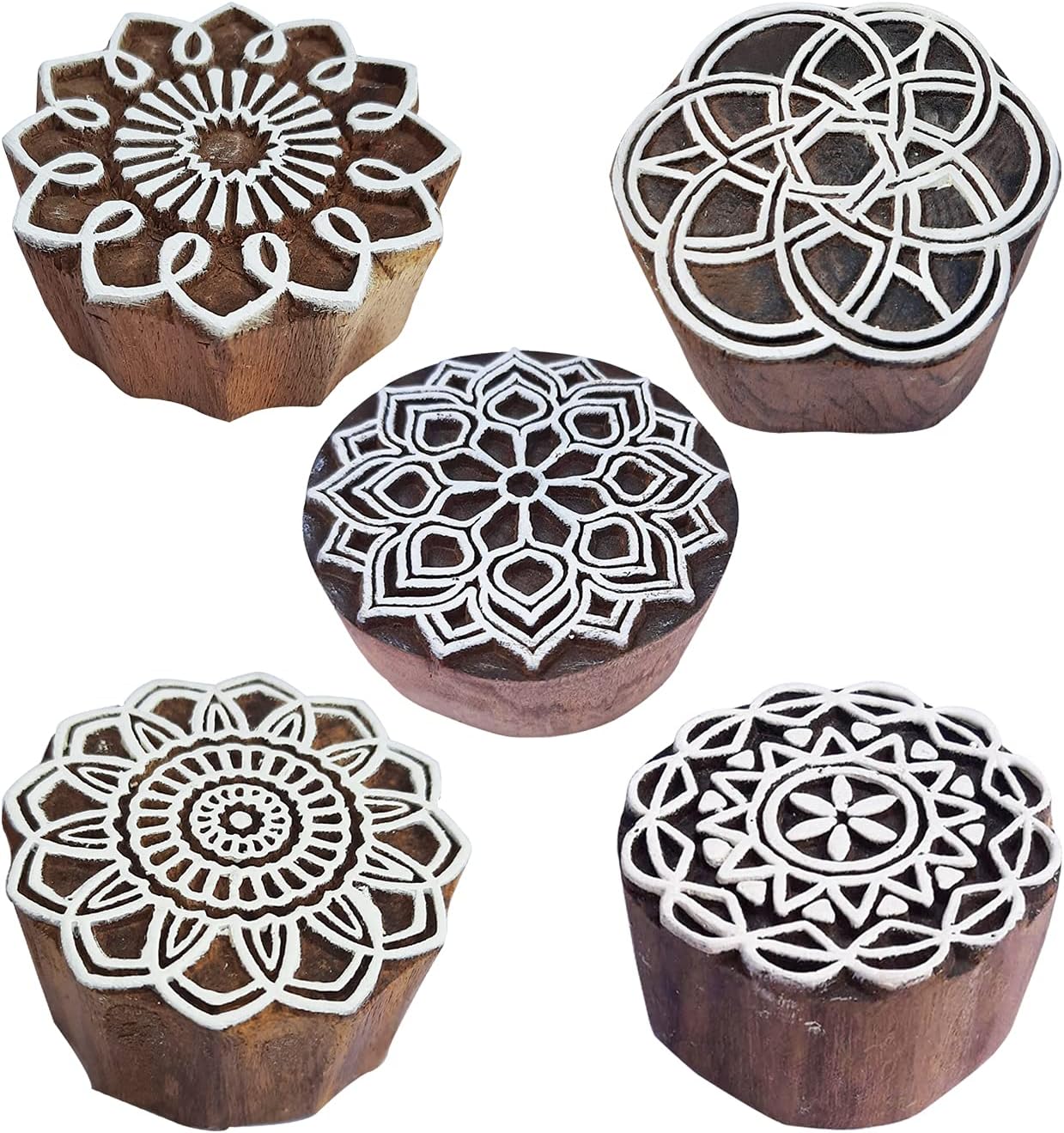 Royal Kraft Mandala Wooden Printing Stamps (Set of 5) - DIY Henna Fabric Textile Paper Clay Pottery Blocks Htag2204