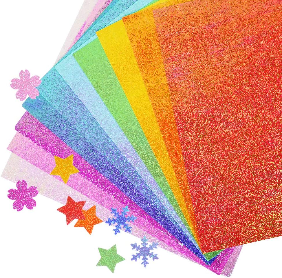 UCEC 50 Sheet Shiny Origami Paper 10 Colors Square Iridescent Origami Paper, Decoration Glitter Square Folding Papers for Kids Arts & Crafts Projects
