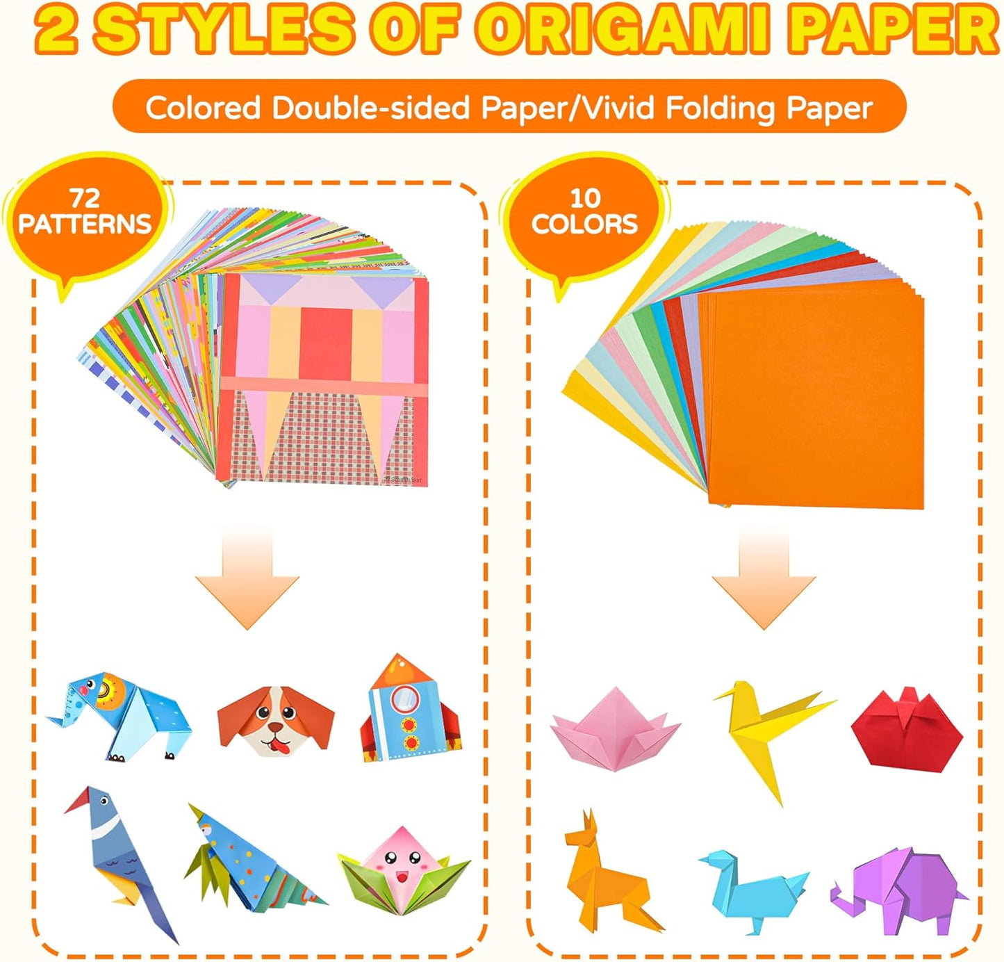 Craft Origami Paper for Kids,204 Sheets Colorful Folding Paper with 72 Patterns and Guiding Book Art Projects Kit for 5-12 Years Old Girl Boy Teen Birthday Christmas Present Preschool Educationa