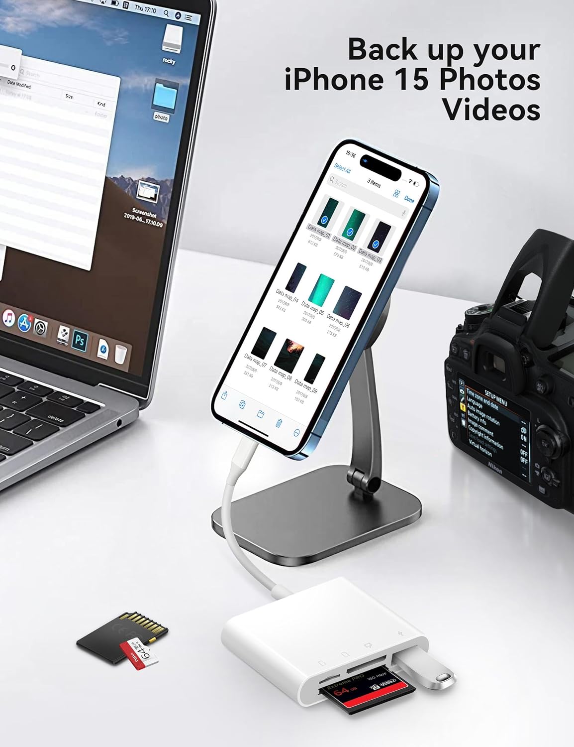 SD Card Reader, USB C to Micro SD/TF/CF Memory Card Reader, 4 in 1 USB Type C Camera Adapter for iPhone 15, iPad Pro, MacBook, Supports Memory Card SD/Micro SD/TF/Compact Flash