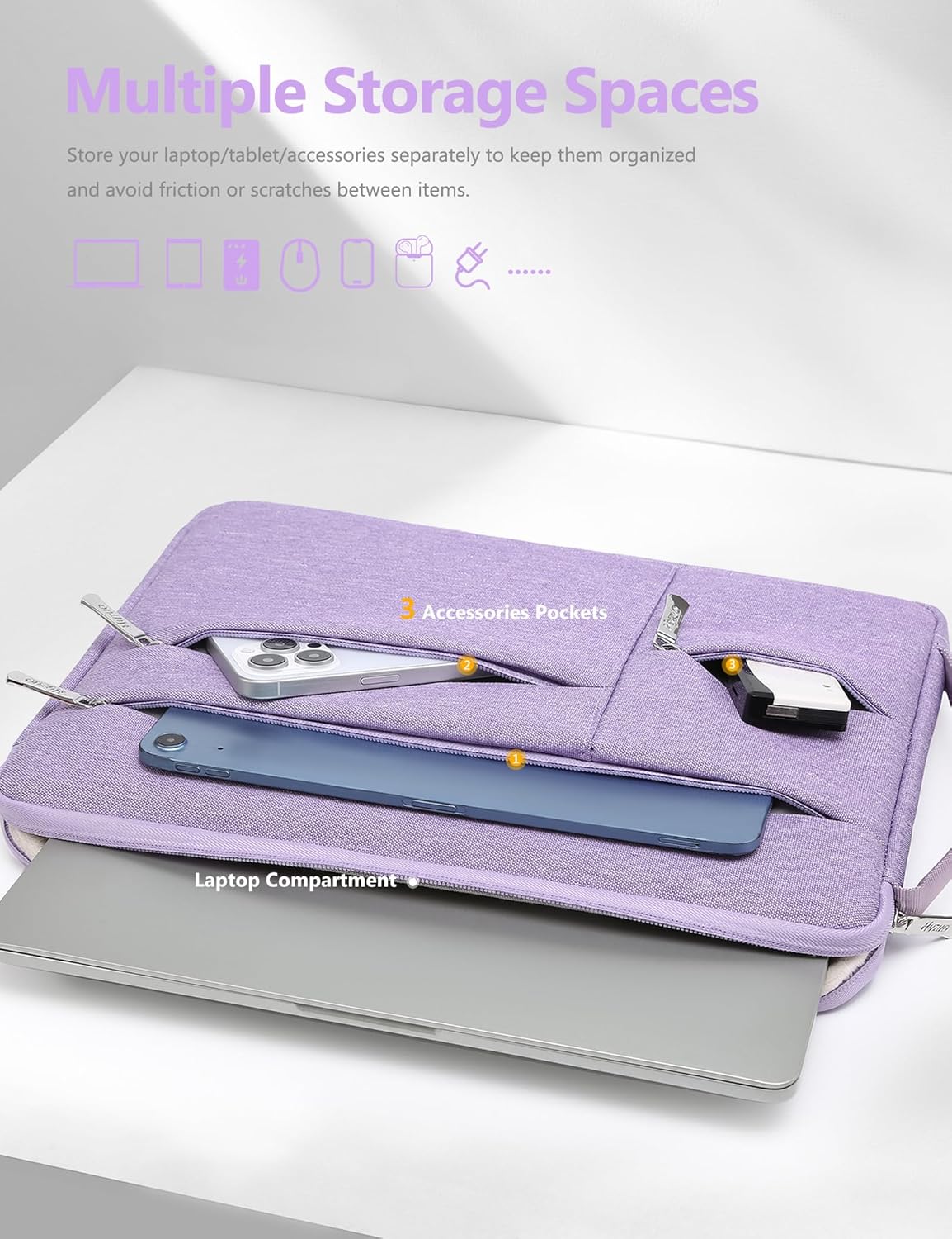 HYZUO 13.3-14 Inch Laptop Sleeve Bag for MacBook Pro 14 M5-M1, MacBook Air/Pro 13, 13.8-13 Surface Laptop/Book, Portable Notebook Case for 13" HP Dell Lenovo ThinkPad Asus Acer Samsung, Lilac Purple