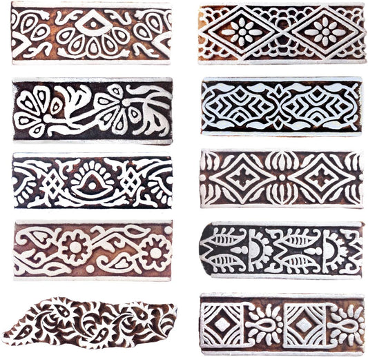 Royal Kraft Border Wooden Printing Stamps (Set of 10) - DIY Henna Fabric Textile Paper Clay Pottery Blocks Htag2178