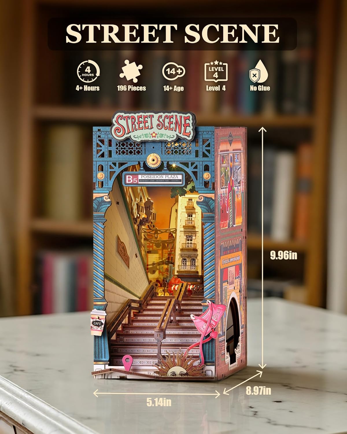 Rolife DIY Book Nook Kits for Adults, Miniature Dollhouse Booknook Kit, 3D Wooden Puzzle Creative Decorative Bookends Bookshelf Diorama Insert Crafts Hobbies Gifts (Street Scene)