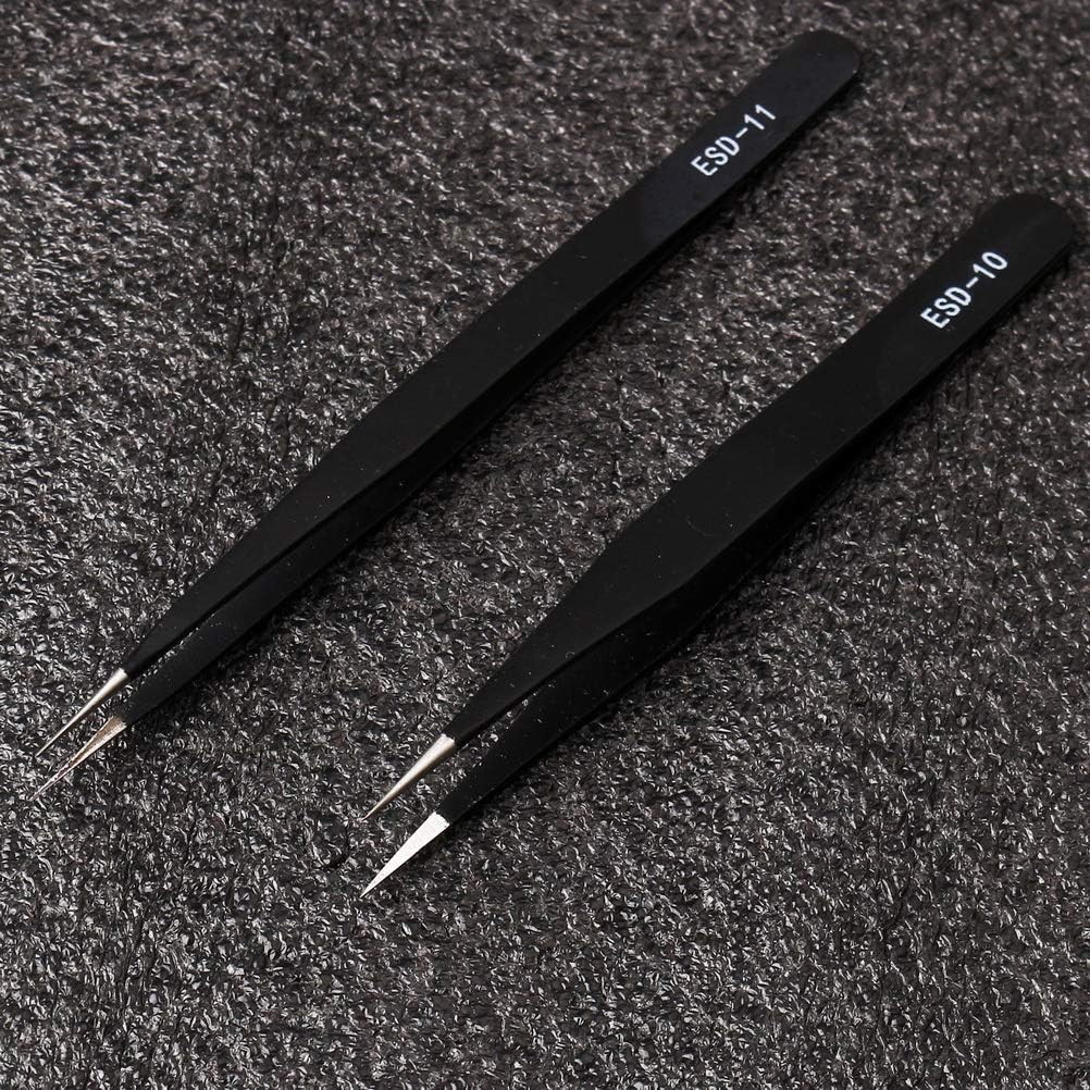 Precision ESD Anti-Static Tweezers, 7 pcs Stainless Steel Tweezers Set for Electronics, Jewelry-making, Laboratory Work, Repairing, Hobbies