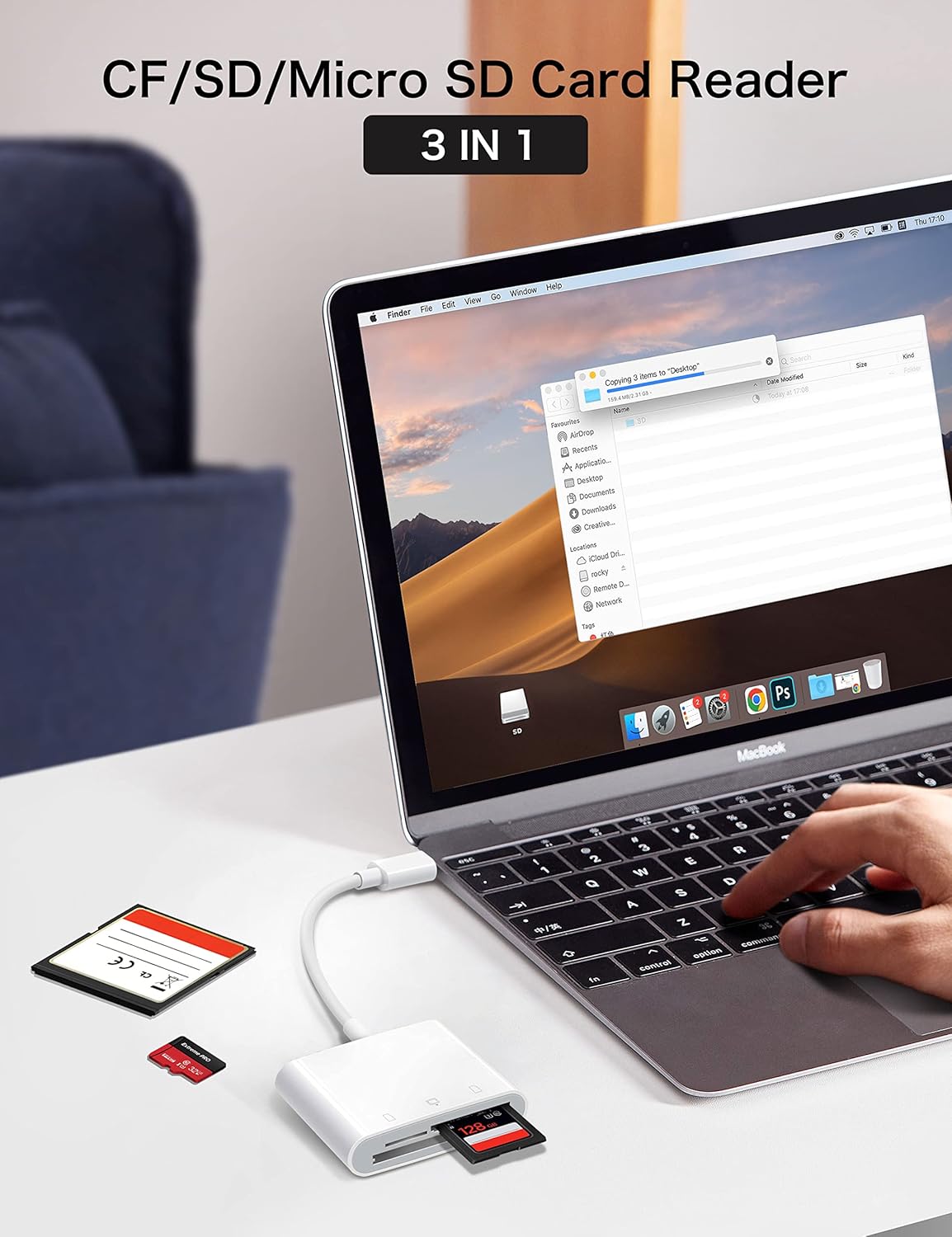 USB C SD Card Reader for iPhone 15/iPad/Mac, ChiaoPio USB C to SD CF, Type C Memory Card Adapter with Compact Flash/CF/SD/MicroSD Slots Compatible with iPad MacBook Pro/Air/Mini Mac Laptop