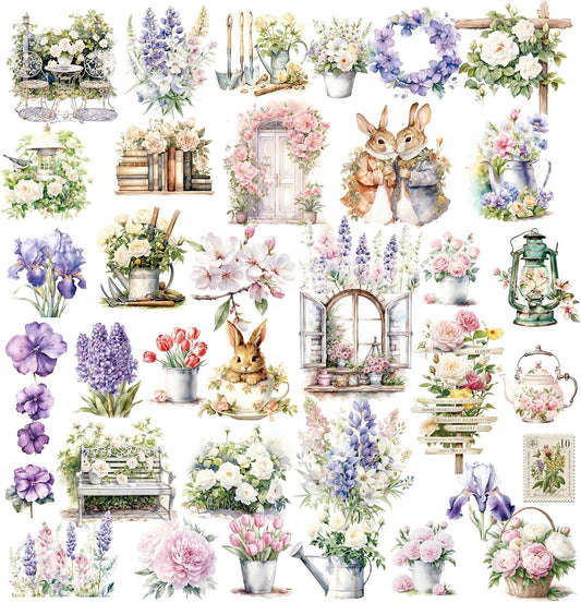 Vintage Vellum Stickers Floral Plants Elements Scrapbooking Supplies Flowers Botanic Natural Translucent Paper Self-Adhesive Junk-Journal Items (Spring Garden)