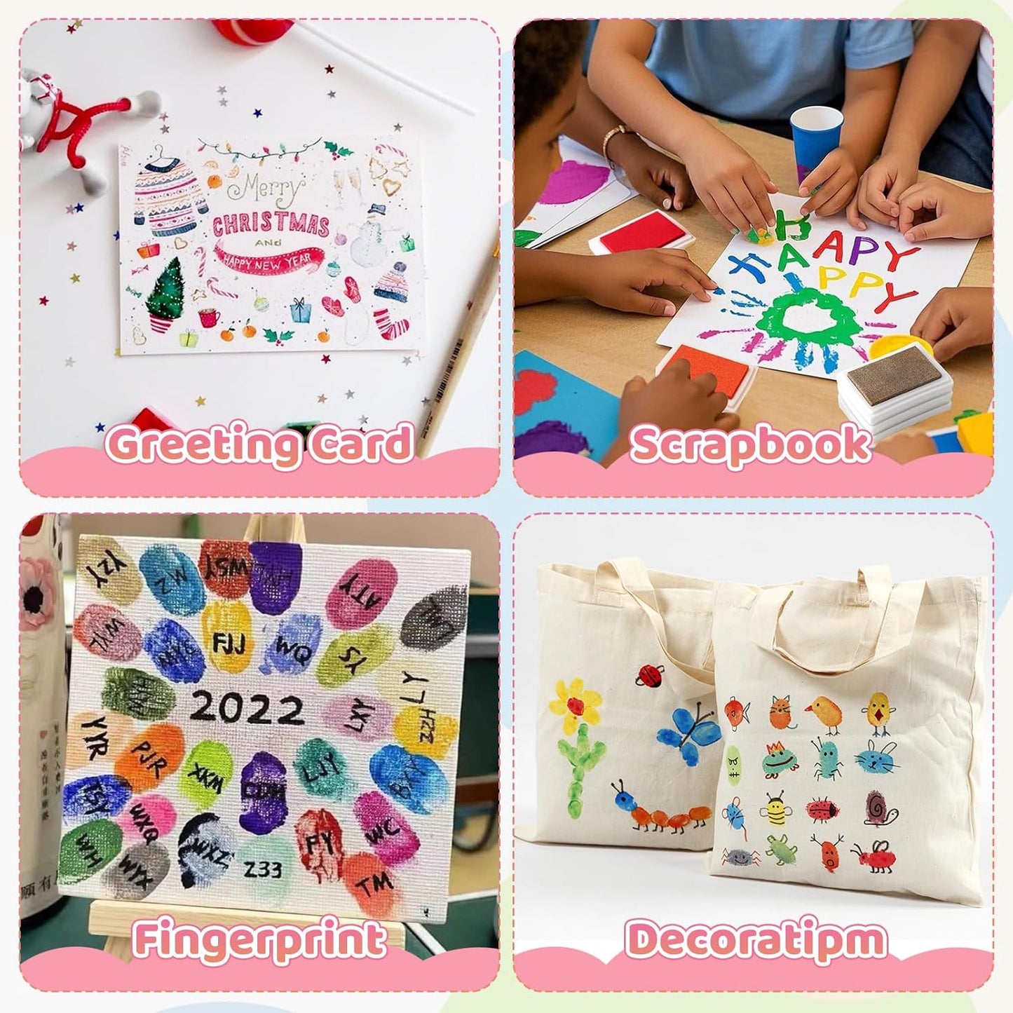 HAFFUZI Washable Stamp Pads for Kids, Ink Pads for Rubber Stamps, 8 Color Non-Toxic Craft Ink for Paper Fabric Wood, Journaling Scrapbooking Handprint Art