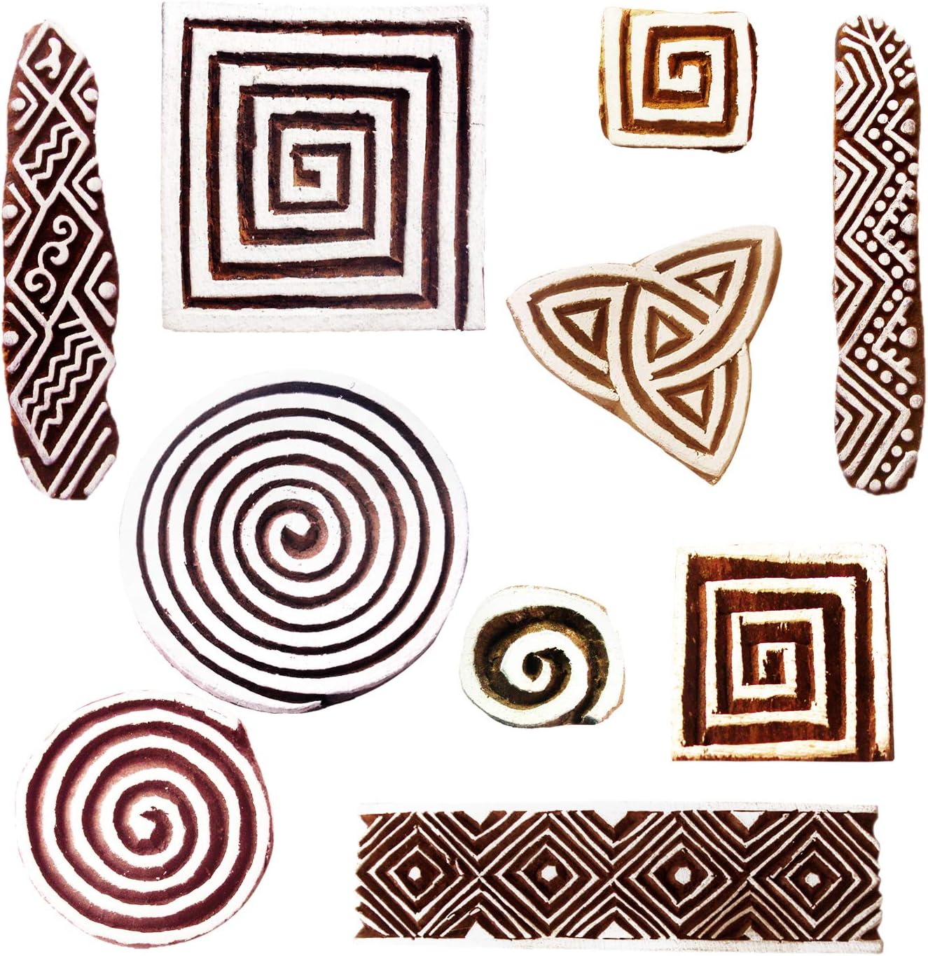 Royal Kraft Wooden Stamps for Block Printing on Saree Border, Textile, Clay, Pottery, Tattoo (Set of 10) MXtag0011