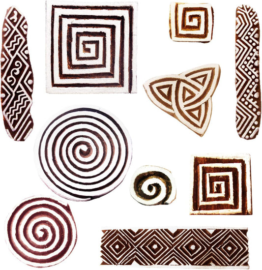 Royal Kraft Wooden Stamps for Block Printing on Saree Border, Textile, Clay, Pottery, Tattoo (Set of 10) MXtag0011