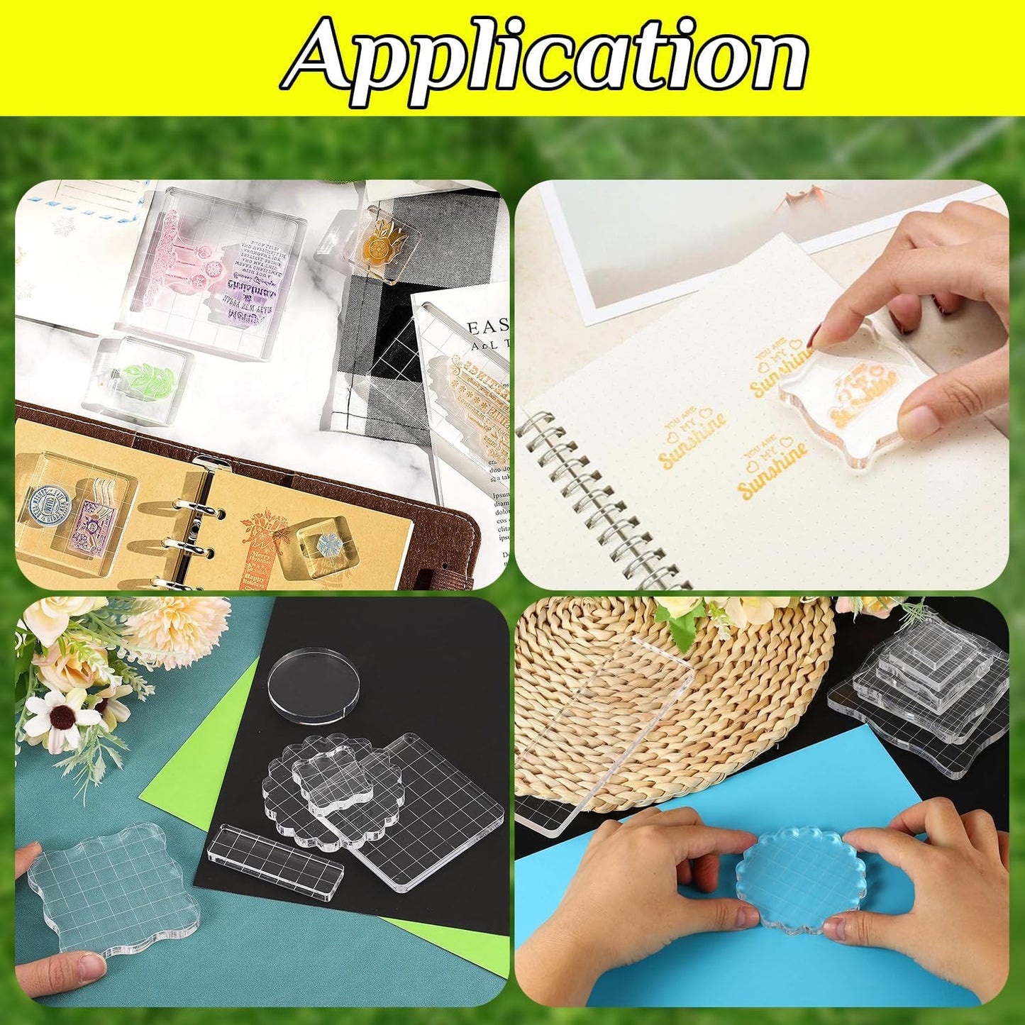 3-Piece Clear Acrylic Stamp Blocks - Wavy Blocks with Grid Lines for Scrapbooking Crafts