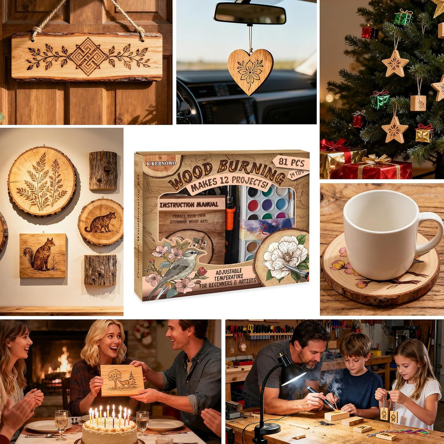 K KERNOWO Wood Burning Kit - 81Pcs All-in-One Wood Burning Tool Pen Adjustable Temperature Wood Burner Kit Crafts Gifts for Adults & Teens, Woodburning Kits for Beginner Pyrography