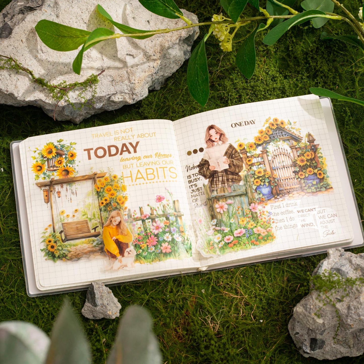 90Pcs Manor Fence PET Stickers, Vintage Garden and Floral Stickers for Scrapbooking, Journaling, DIY Crafts, with Organizer for Easy Storage