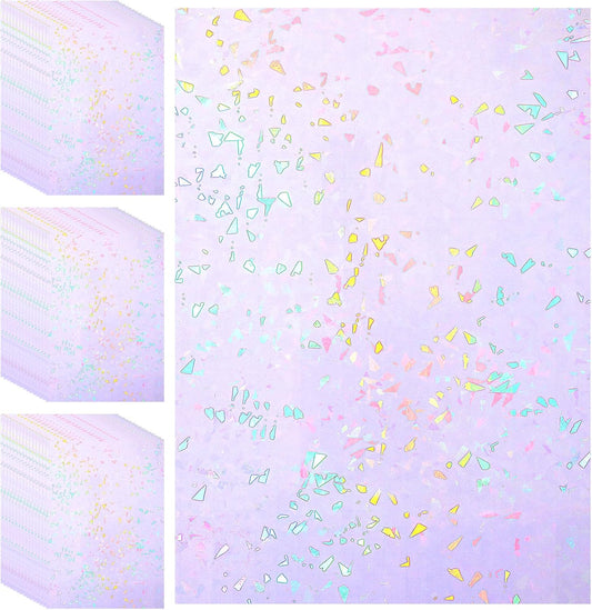 60 Sheets Holographic Laminate Sheets Clear Glitter A4 Size Vinyl Sticker Paper Holographic Overlay Self Adhesive Waterproof Transparent Film, 11.7 x 8.3 Inch (Broken Grass)