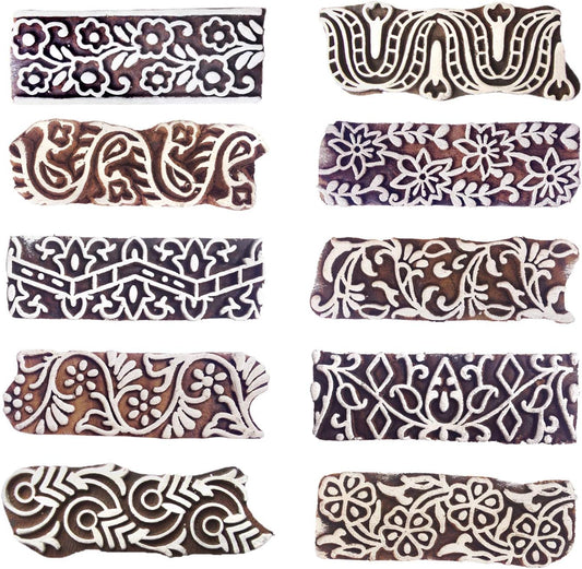 Royal Kraft Border Wooden Printing Stamps (Set of 10) - DIY Henna Fabric Textile Paper Clay Pottery Blocks Htag2177