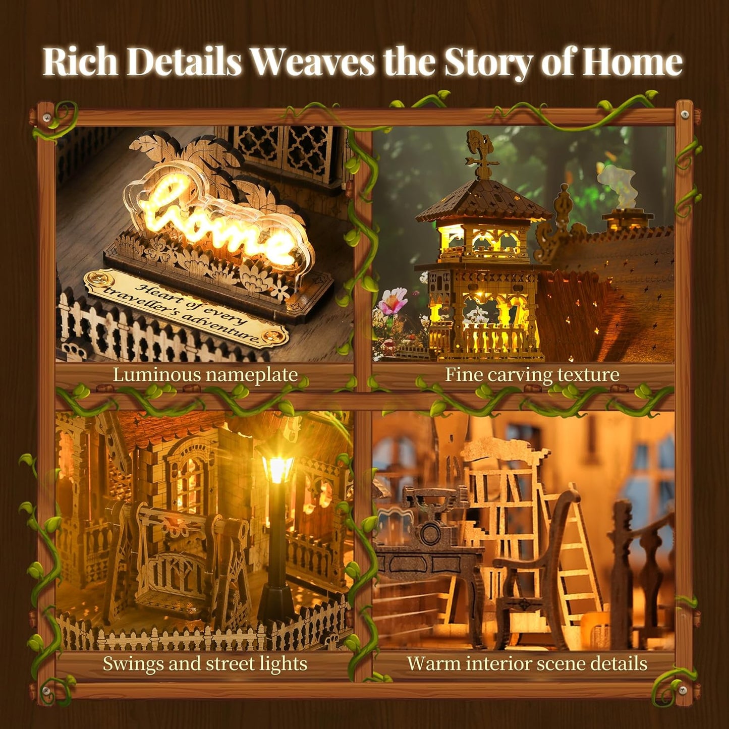 LED 3D Wood Puzzle Countryside Cottage Model - DIY Miniature Building Kit with Spark LED Lights - 3D Craft Rural Architecture Home Décor Gift for Adults