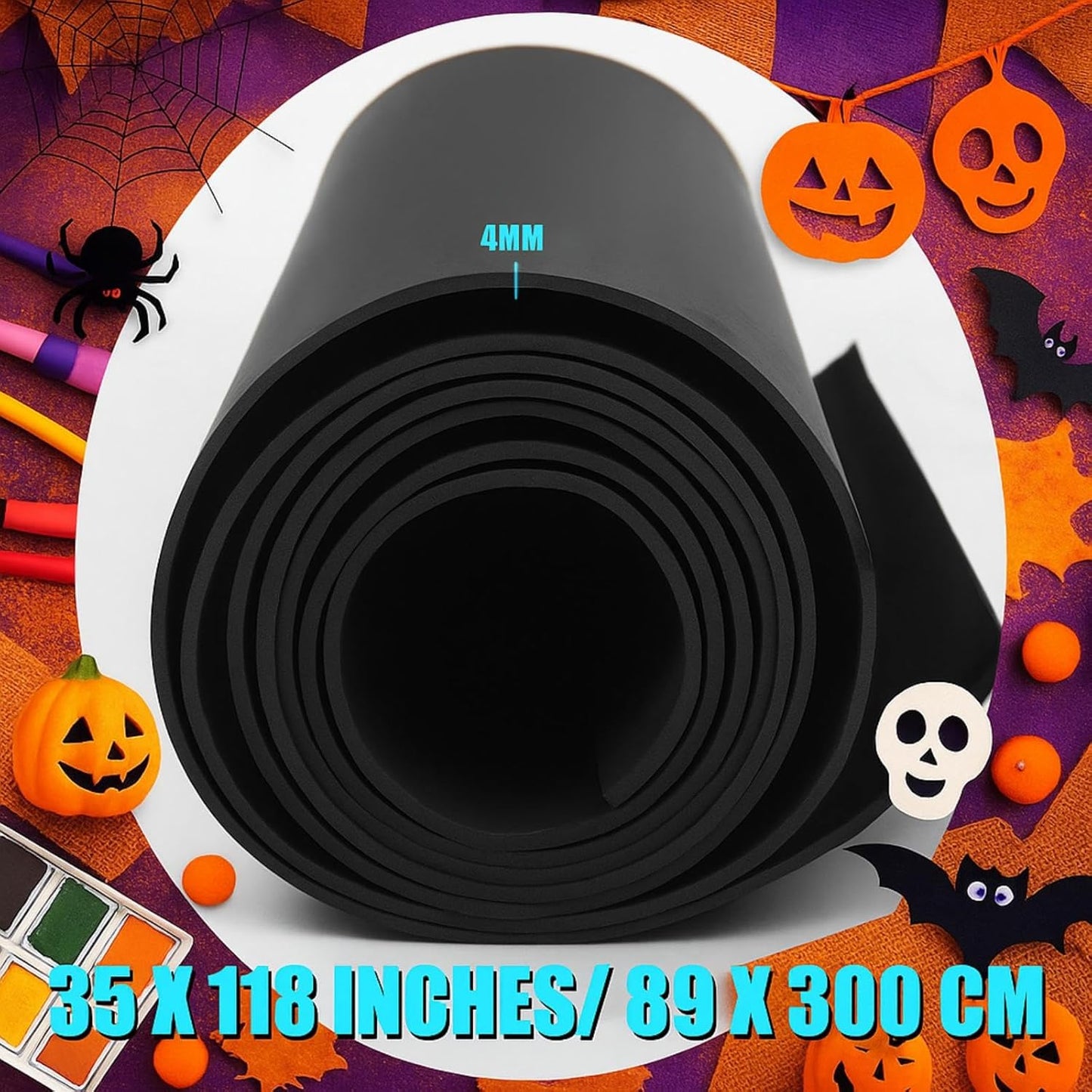 Frienda 35 x 118 Inch Large Eva Foam Sheet Black Eva Foam Cosplay Foam Padding Thick Roll Non Slip for Costumes Armor DIY Craft Projects (4 mm Thick)