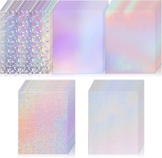 120 Sheets Holographic Sticker Paper, Vinyl Waterproof Laminating Sheets Self-Adhesive Overlay Laminate Sticker Transparent Rainbow Laminate Film 5 Styles Mixed (11 × 8.5 Inch)