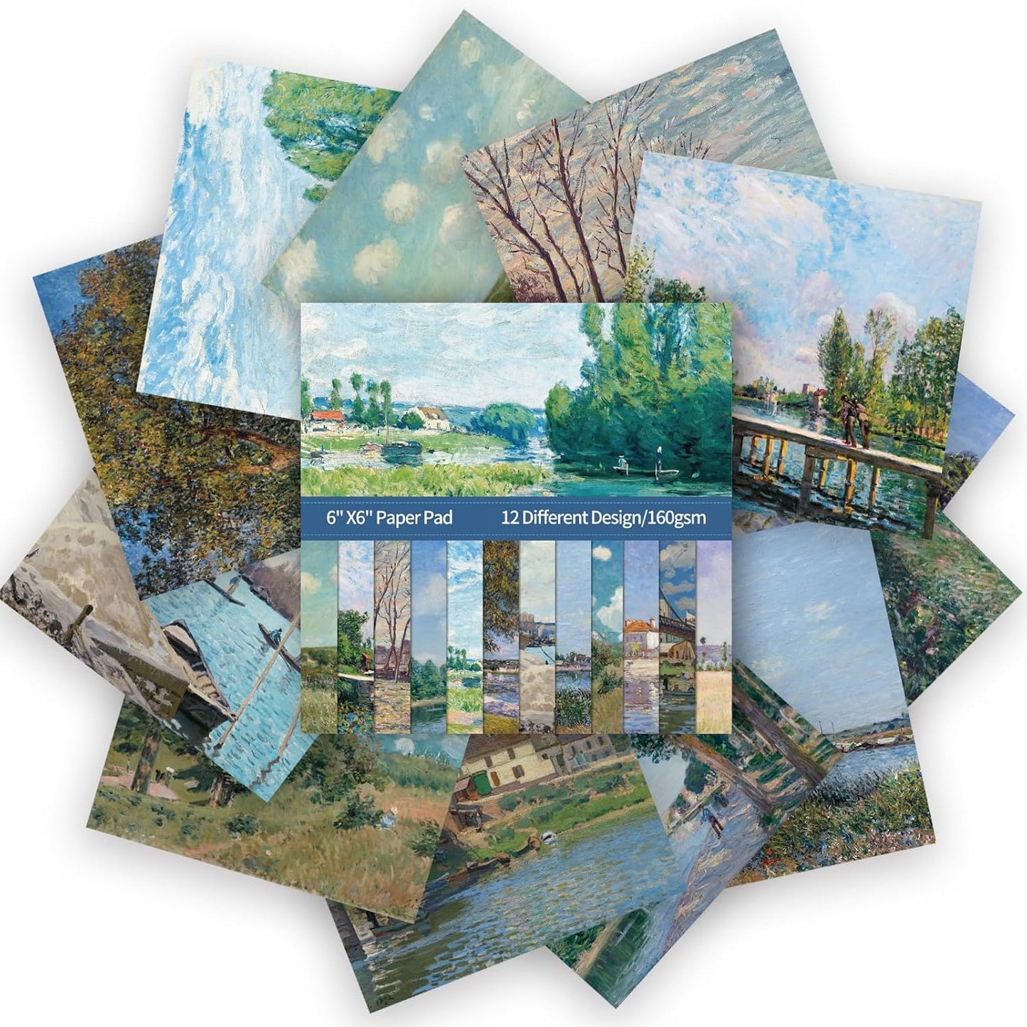 24 Sheets 12 Designs Scrapbook Paper Pad,6"×6” Single-Sided Decopodge Craft Cardstock Paper, Christmas Scrapbooking DIY Decorative Background Cardmaking Supplies.Famous Paintings