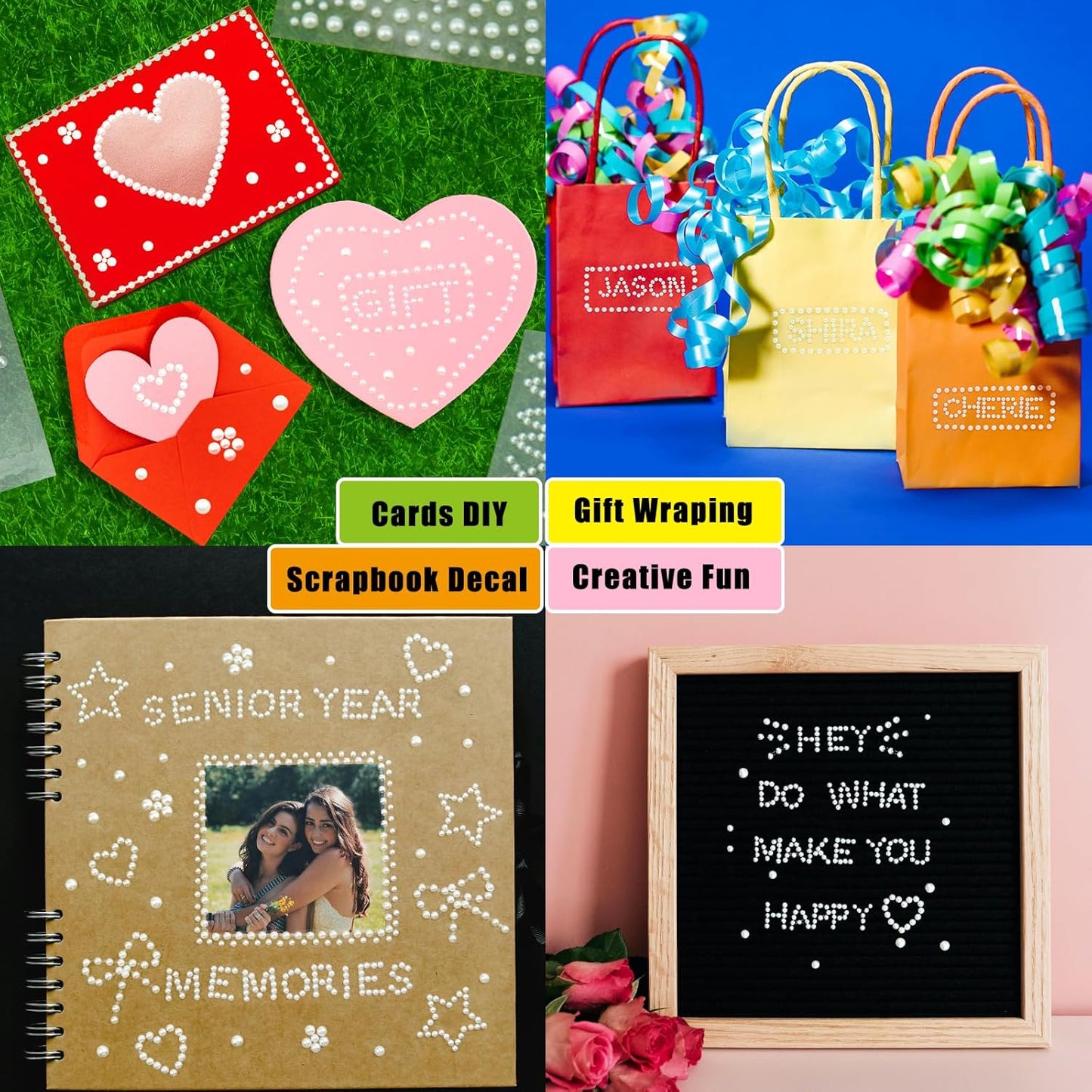 493Pcs Crafting Pearls Stickers, Stick On Pearl Heart Star Stickers Small Letter Alphabet Stickers, Self Adhesive Pearls for Graduation Cap Decoration, DIY Crafts, Scrapbook, Face Hair Makeup