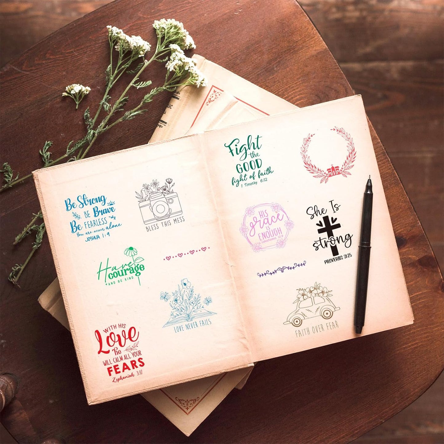 Whaline 5 Sheets Bible Verse Clear Stamps Christian Jesus Silicone Transparent Stamps Greeting Words Border Stamp Cards for DIY Card Making Scrapbooking Embossing Album Decor