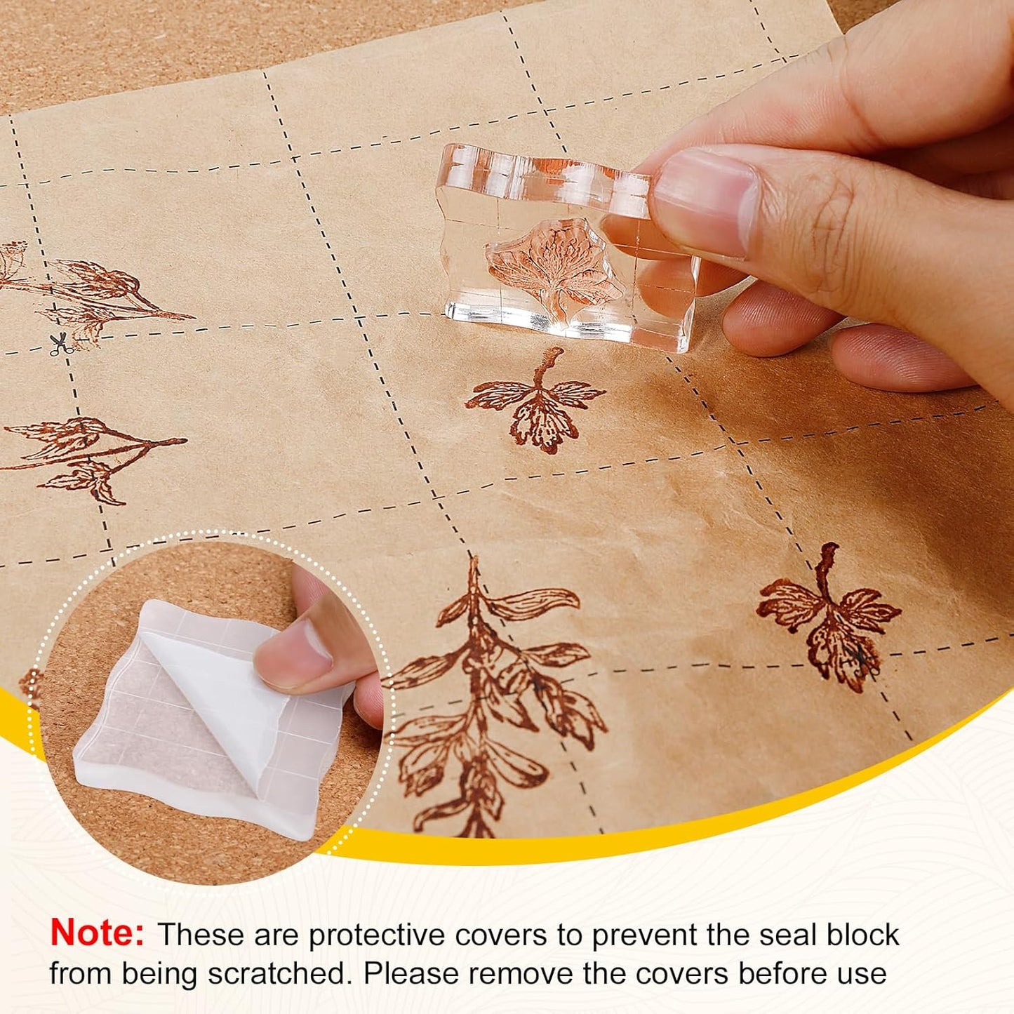 UCEC 4 Sheets Clear Stamps Set for Card Making and 2 Pcs Acrylic Stamp Block, Vintage Plants and Flowers Rubber Silicone Stamps, Small Clear Stamps for Crafts Decoration and DIY Scrapbooking