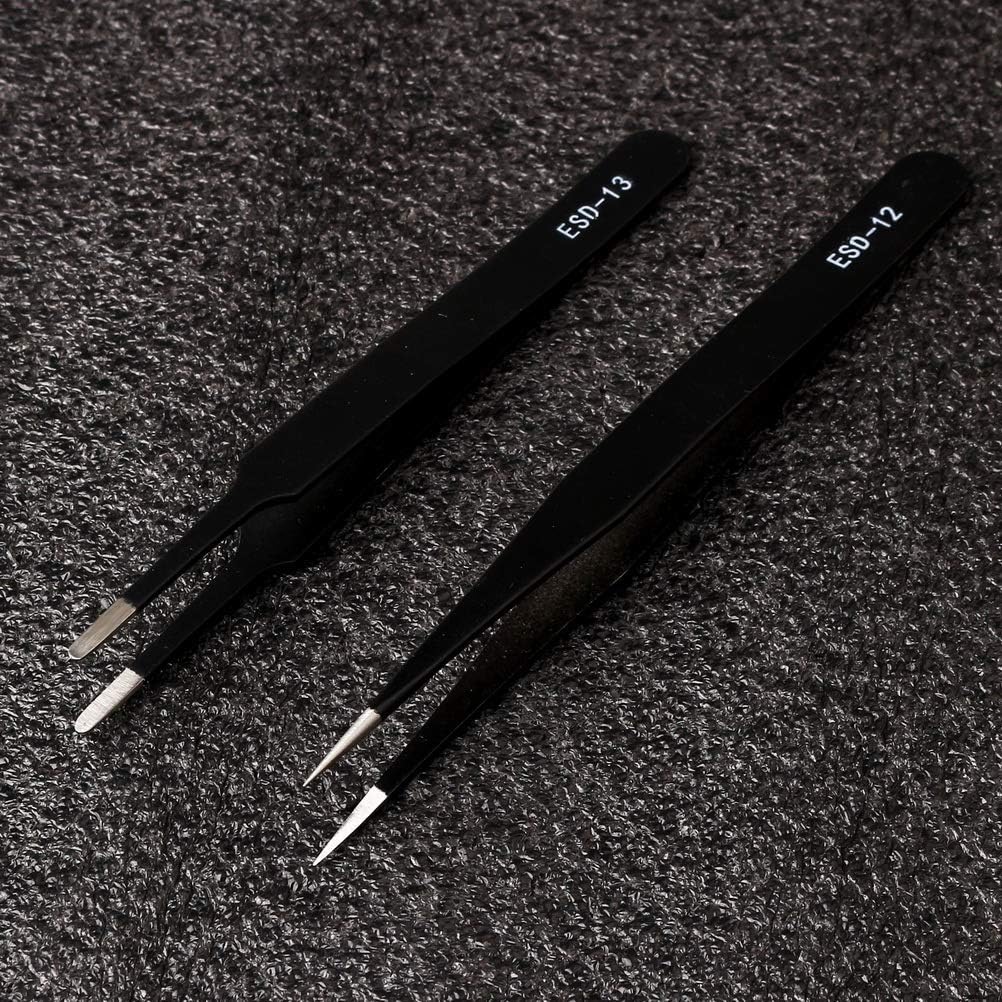 Precision ESD Anti-Static Tweezers, 7 pcs Stainless Steel Tweezers Set for Electronics, Jewelry-making, Laboratory Work, Repairing, Hobbies