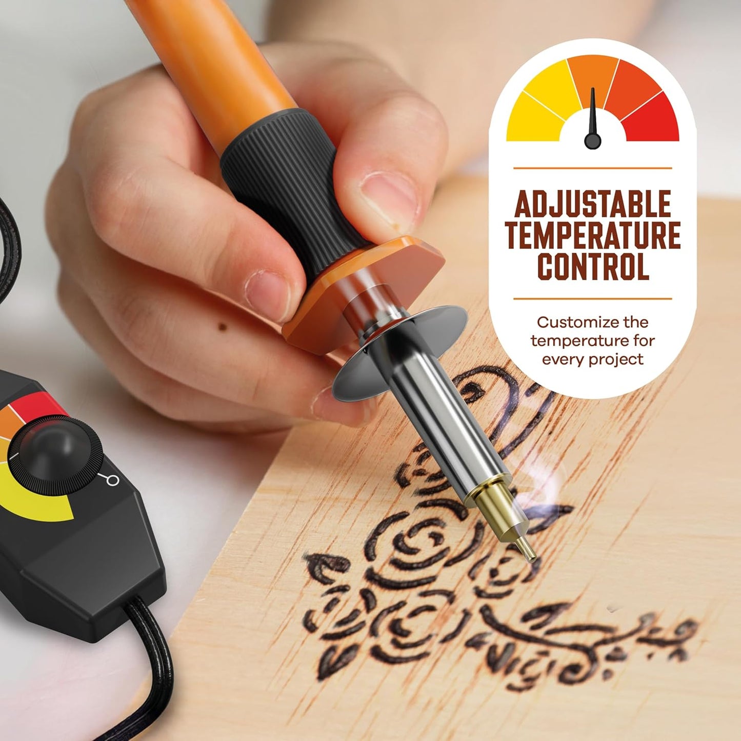 Craft Culture Wood Burning Tool Pen - Craft Burning Tools for Adults & Teens - Wood Burner Kit, Engraver, Carver, Pyrography, Woodburning - Includes 9 Premium Tips - Adjustable Temperature Control
