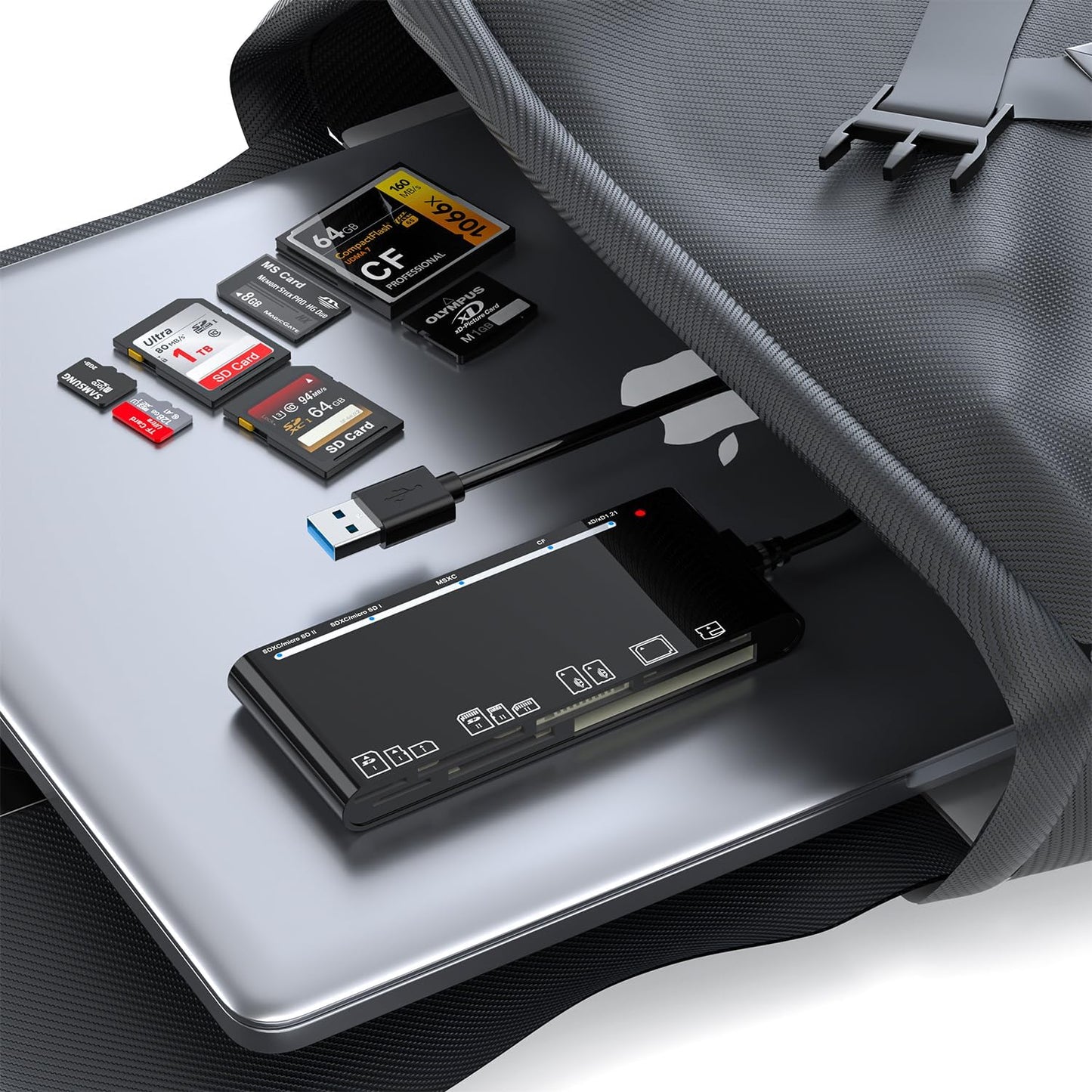 xD-Picture Card Reader USB 3.0, Multi-Card Reader for xD/CF/MS/SD/TF, 7-in-1 Memory Card Reader/Adapter for Windows, Mac, Linux (USB-A)