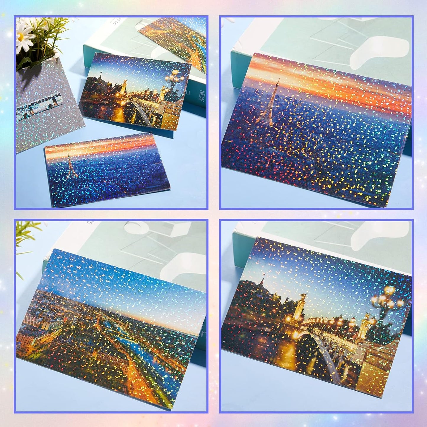 60 Sheets Holographic Laminate Sheets Clear Glitter A4 Size Vinyl Sticker Paper Holographic Overlay Self Adhesive Waterproof Transparent Film, 11.7 x 8.3 Inch (Little Dot)
