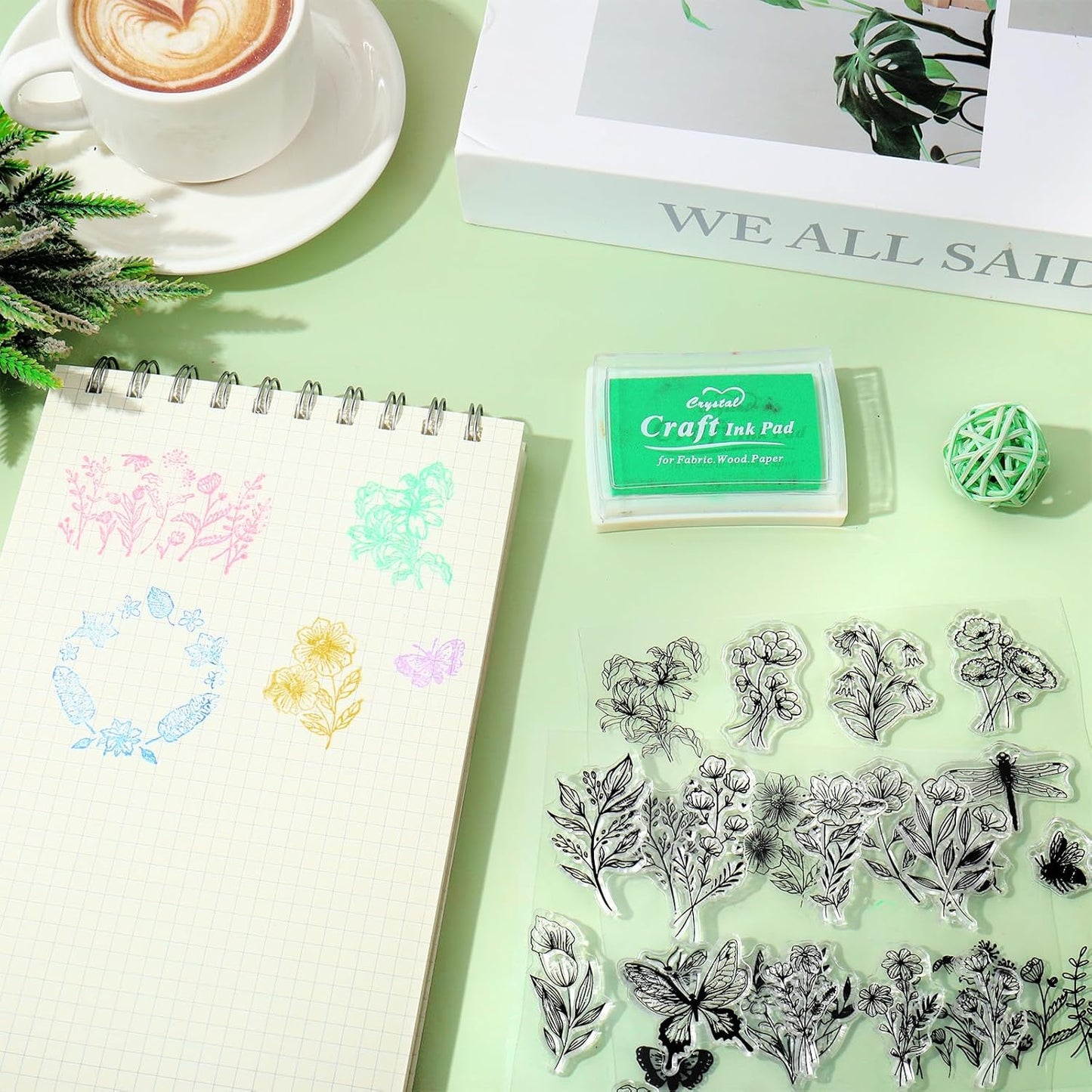 Whaline 5 Sheets Wildflower Clear Stamps Floral Leaves Butterfly Silicone Transparent Stamps for DIY Craft Card Making Scrapbooking Embossing Album Decor