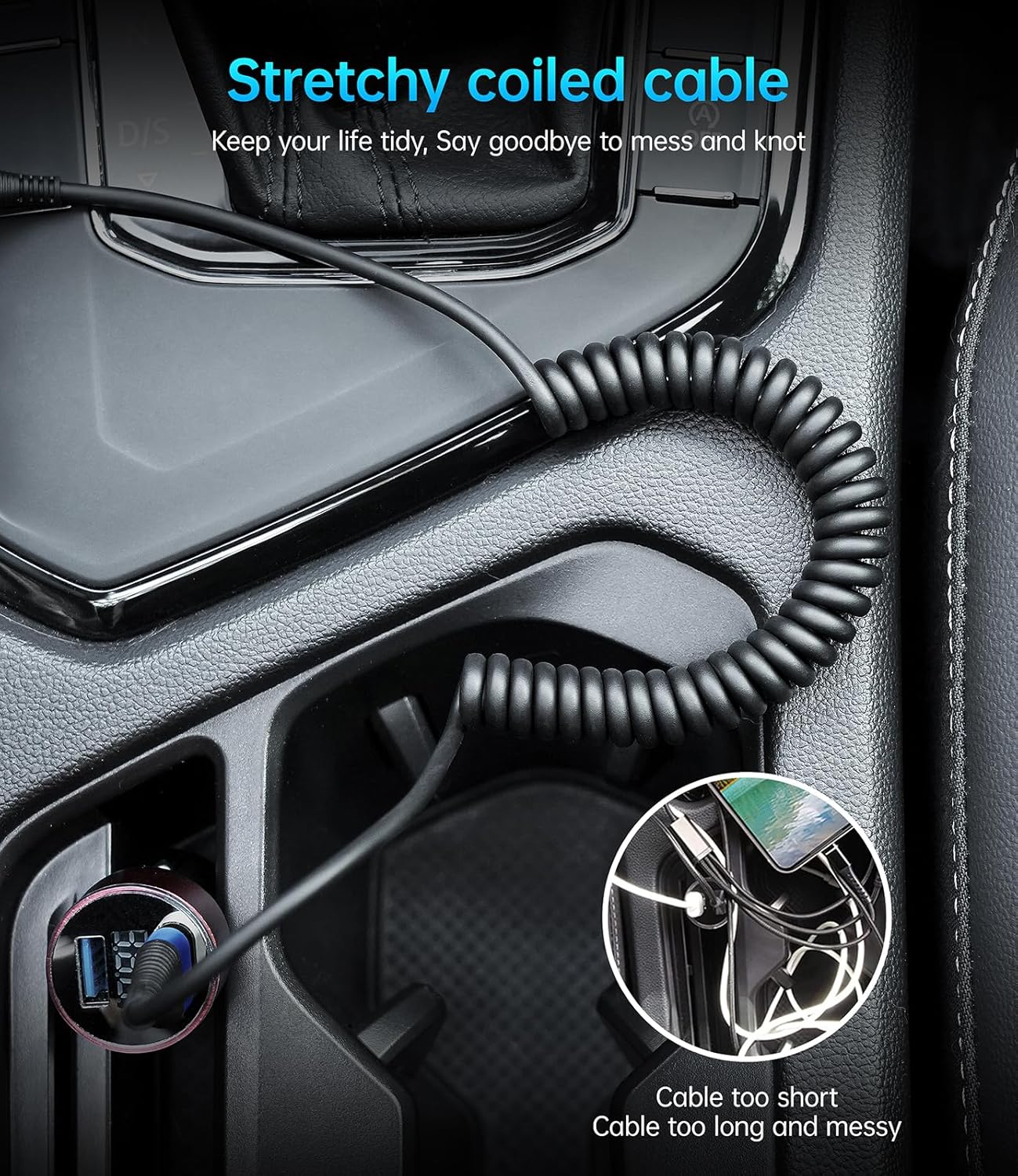 USB C Cable 100W 3FT Coiled USB C to USB C Charger Cable for Car, 2Pack Short Type C Cable Fast Charging Cable for iPhone 17/16/15/Plus/Pro Max/Samsung Galaxy S23, Compatible All Type C Devices,Blue