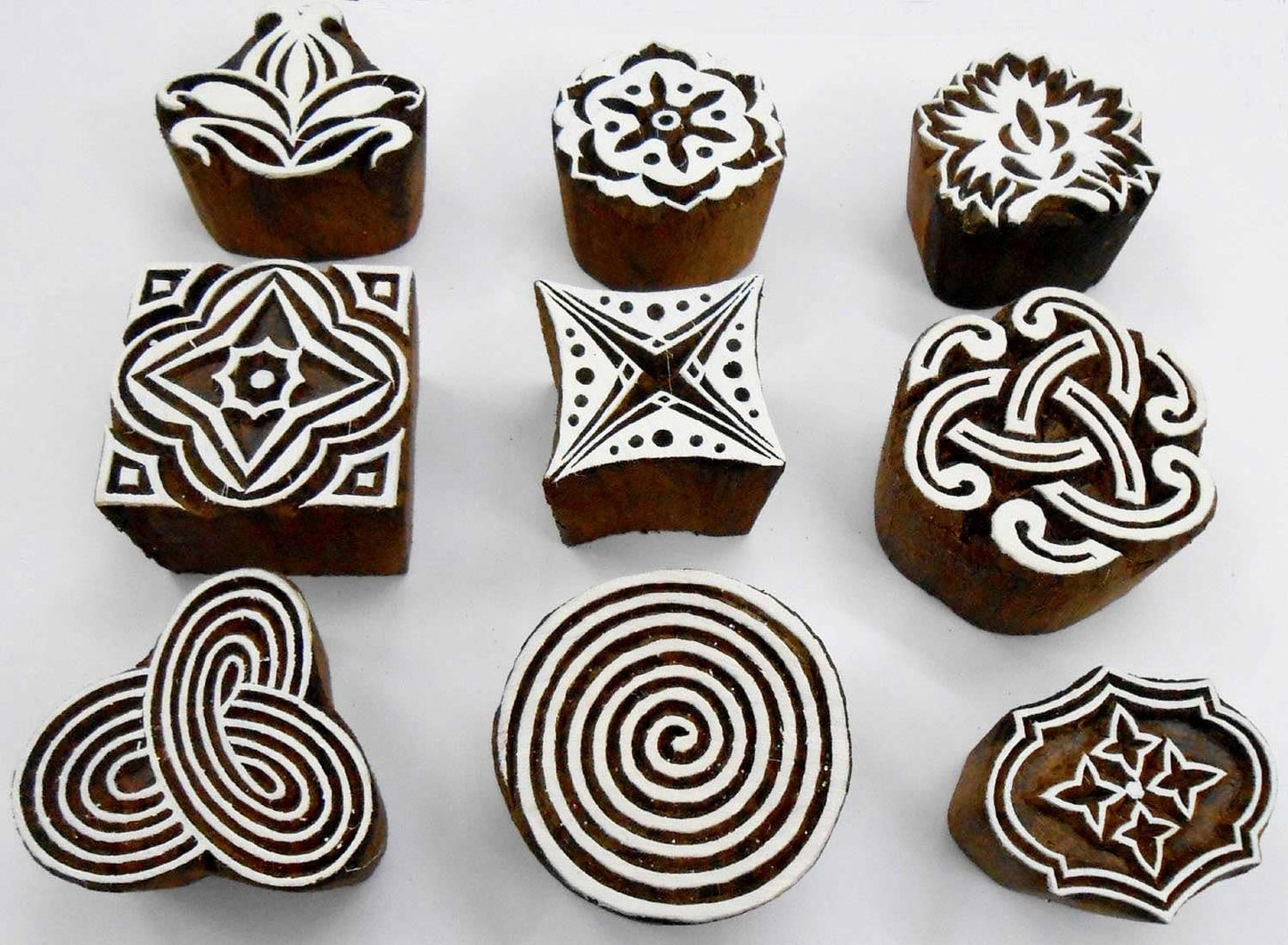 Craftsofindia® Wholesale Lot of 9 Wooden Block Stamps for Textile Printing/Scrapbooking/Henna Tattoo