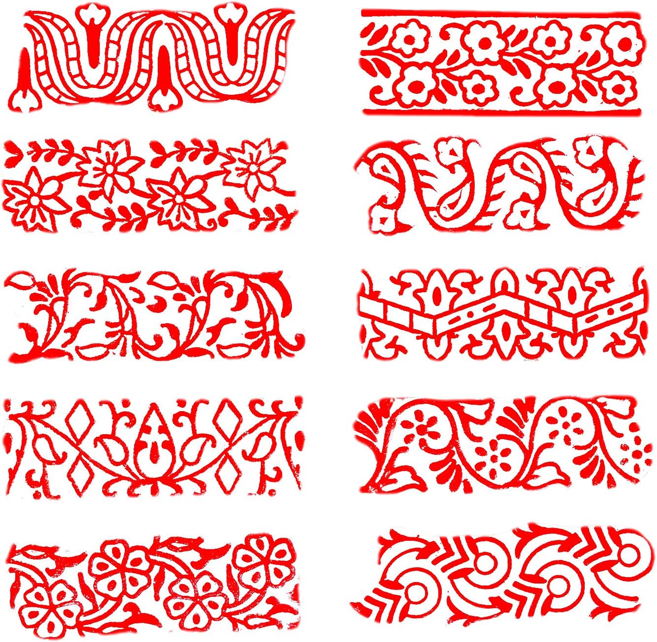 Royal Kraft Border Wooden Printing Stamps (Set of 10) - DIY Henna Fabric Textile Paper Clay Pottery Blocks Htag2177