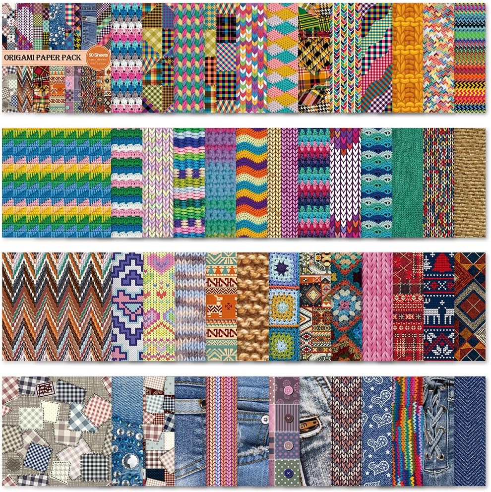 Square Origami Paper 6x6 Double Sided 50 Sheets 50 Colors 70GSM Origami Kit Japanese Chiyo Easy Fold Arts Crafts DIY Handwork Beginner Cloth